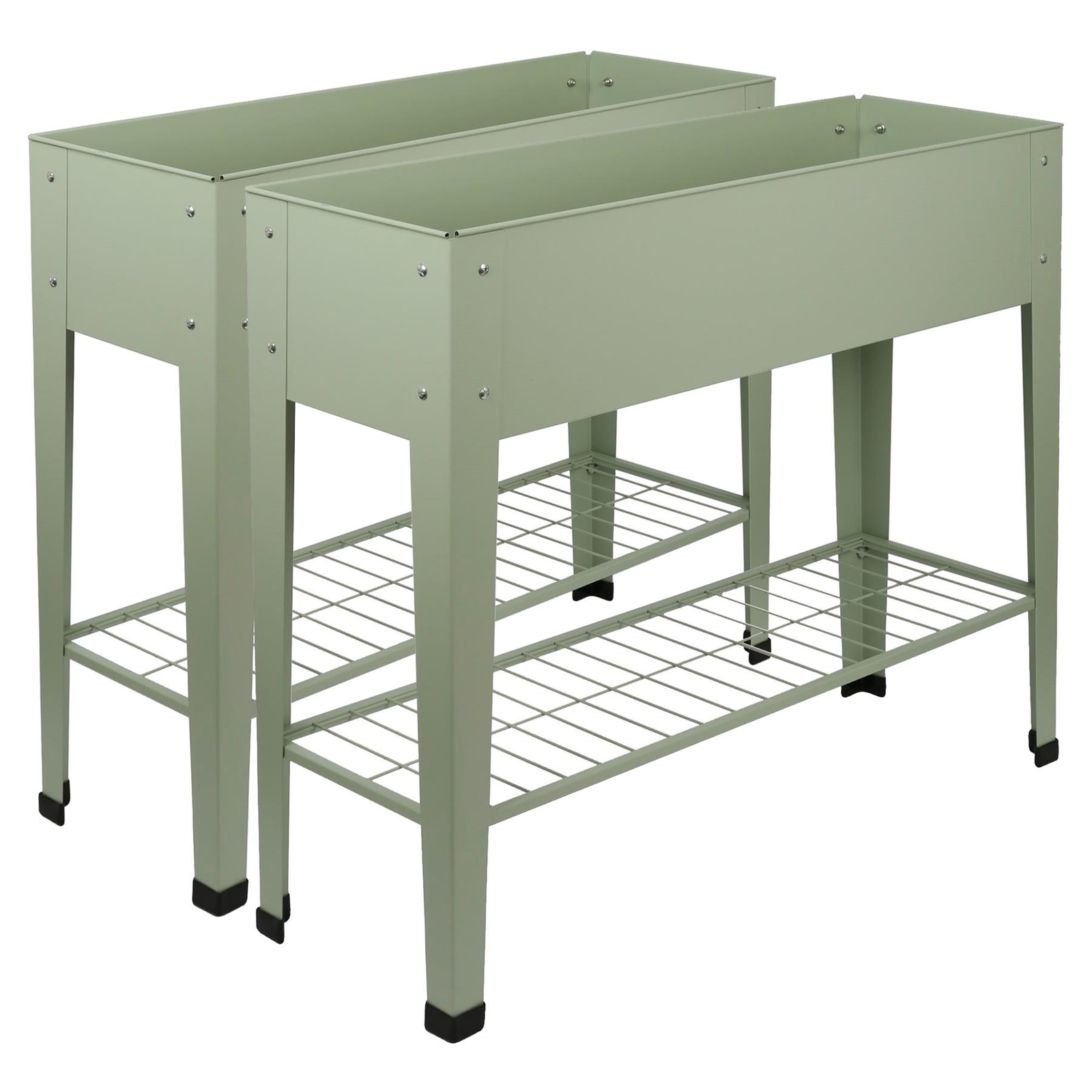2x Elevated Raised Garden Beds with Legs & Storage Shelf Green Galvanised Steel