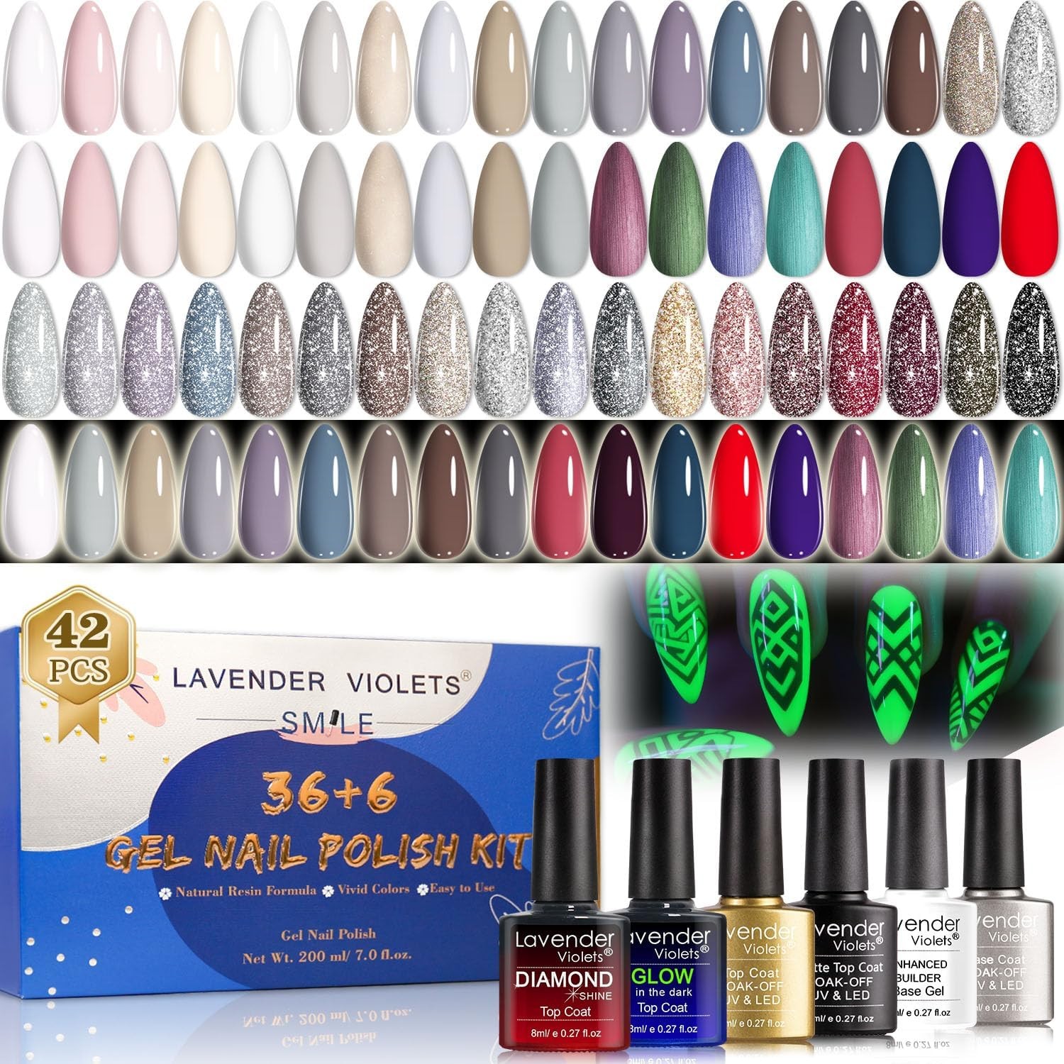 42 Pcs Morandi UV Gel Nail Polish Set - Autumn Winter Warm Tones Full Range wit