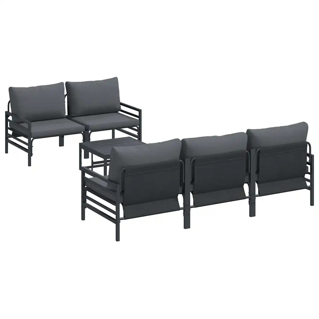 vidaXL Garden Sofa Set with Cushion 6 pcs Black Steel, Garden and Terrace, Moder