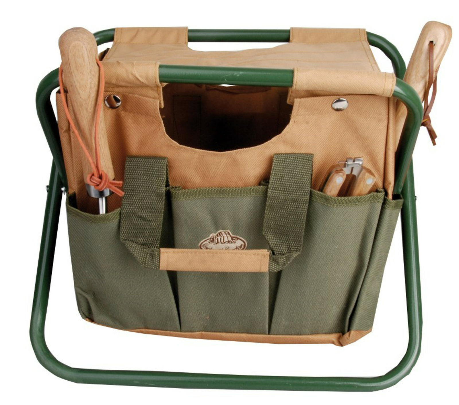 Garden Tool Storage Stool Multiple Pockets Folding Portable Weeding Seat Khaki