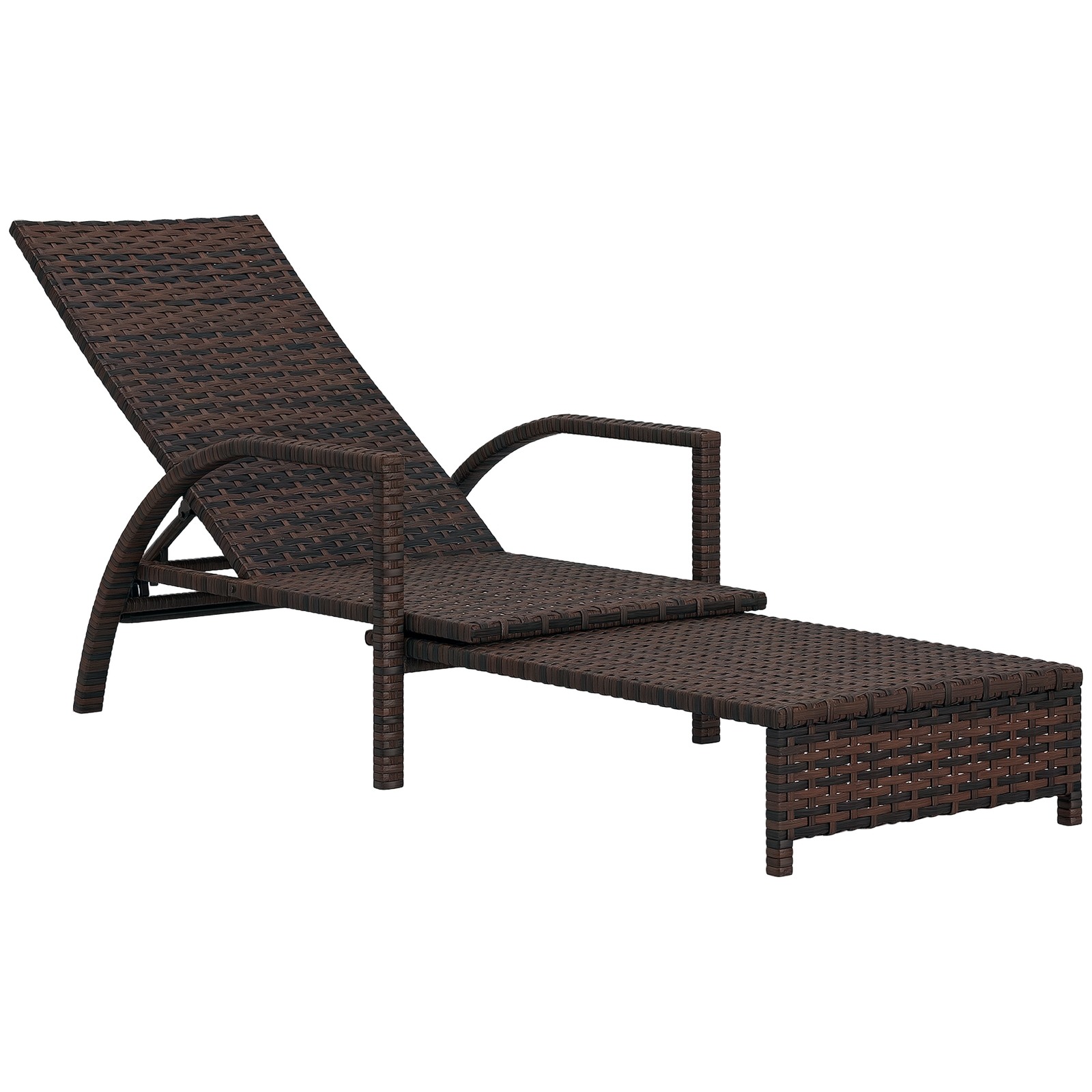 Outsunny PE Rattan Sun Lounger with 4-Level Adjustable Backrest, Mixed-brown
