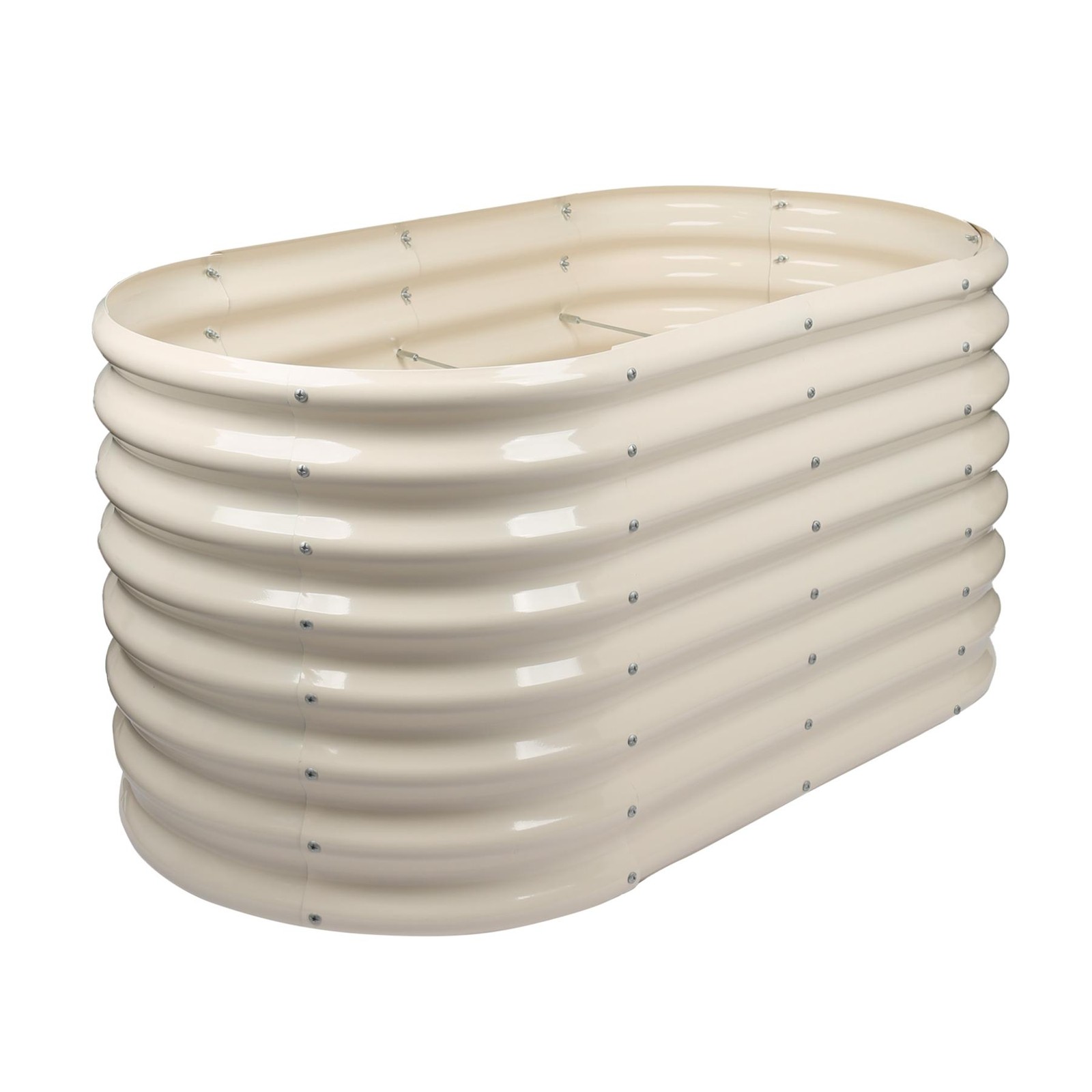 1x Rounded Raised Garden Bed 120cm x 60cm x 60cm Ivory Galvanised Steel Planter