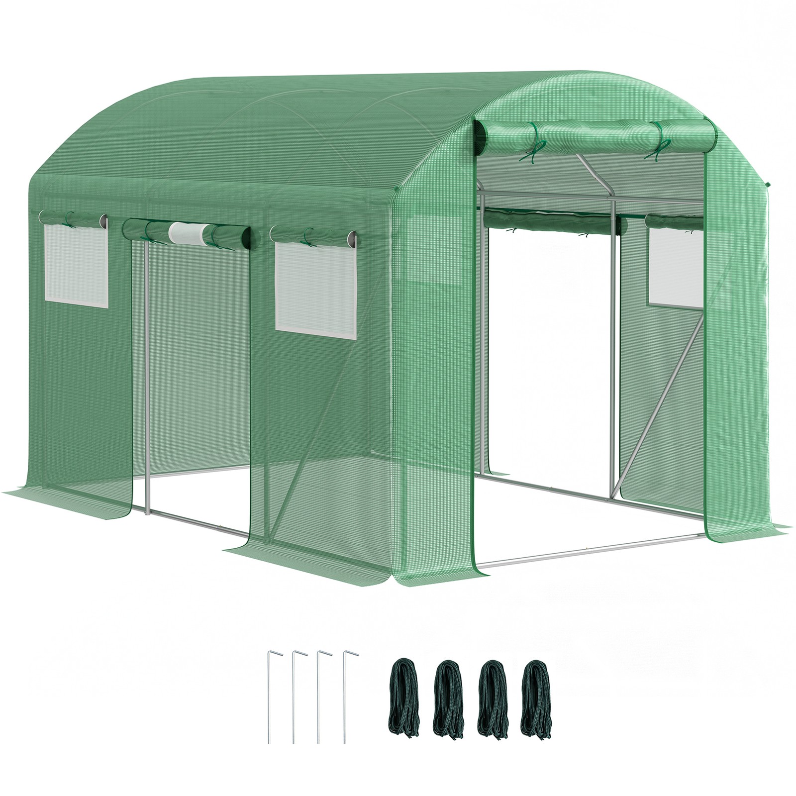 Outsunny Polytunnel Greenhouse with 3 Roll-up Doors, 3 x 2 x 2m, Green