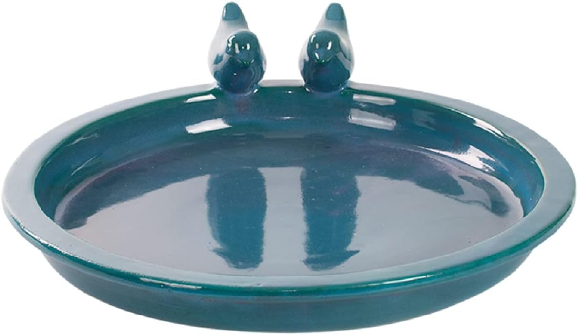 Esschert Design Bird Drinker Round Petrol Bath Bowl Food Bowl Ceramic Water Pla