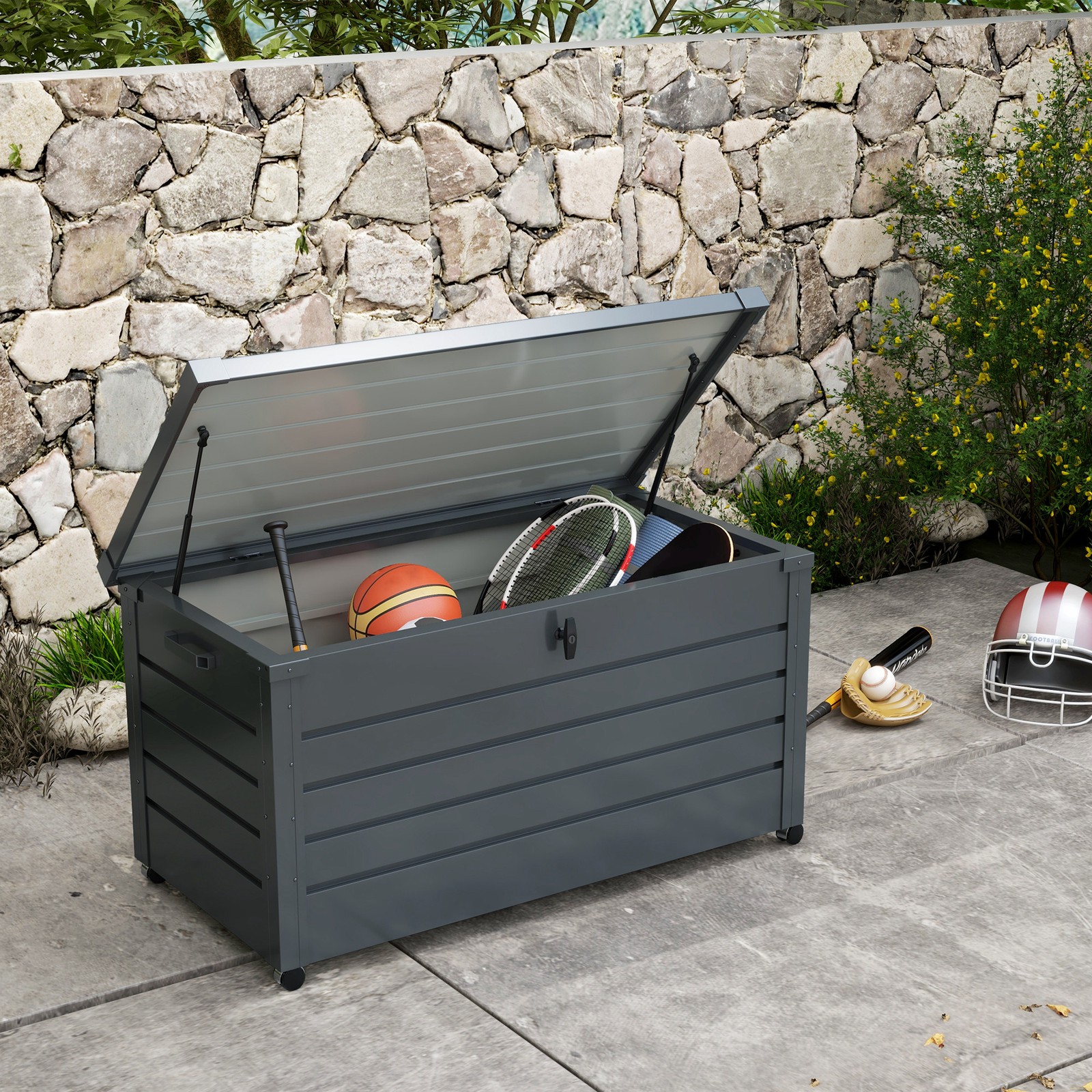 331L Outdoor Garden Storage Box with Wheels, Waterproof and Lockable