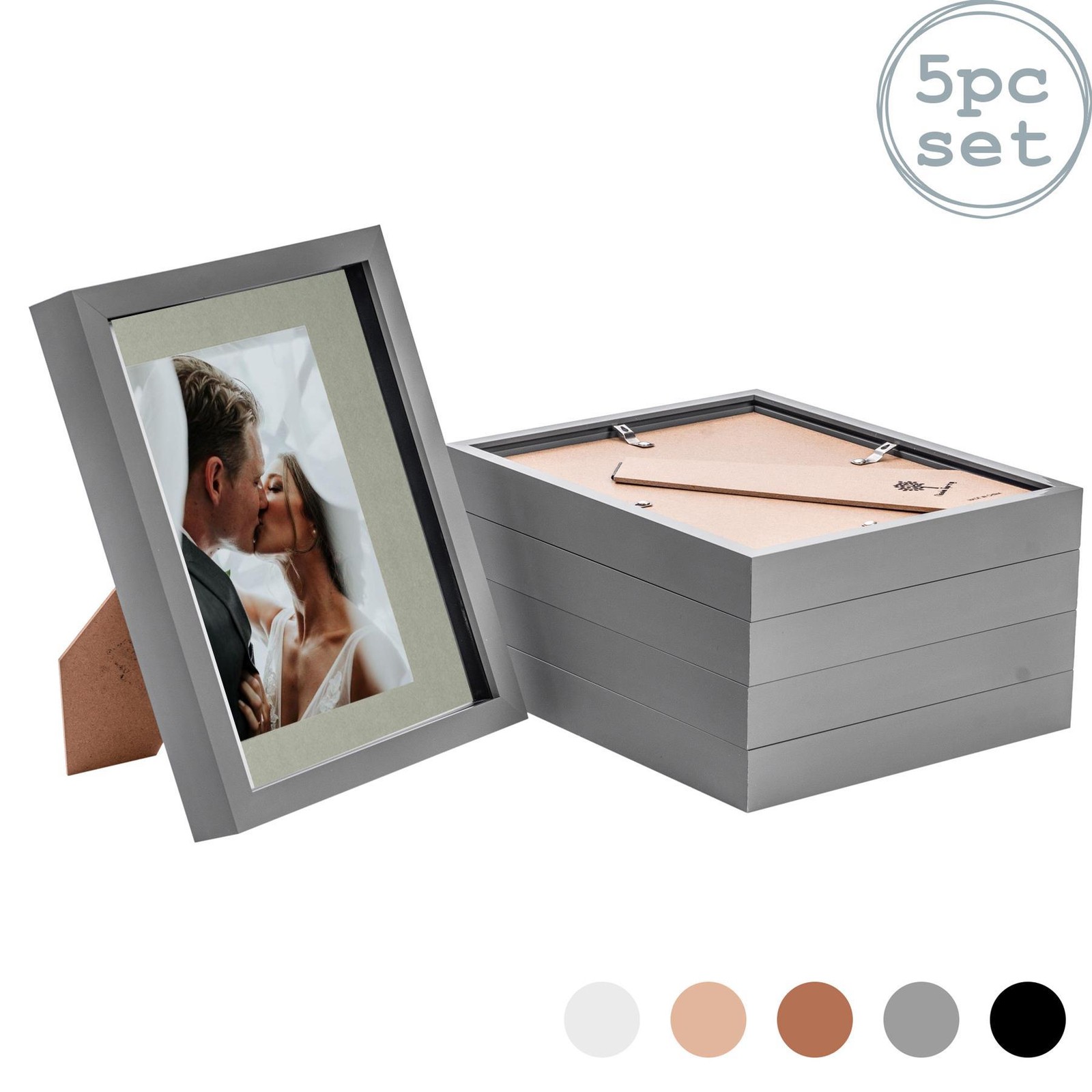 5x 3D Box Photo Frames Picture Display 8 x 10" with 5 x 7" Mount Grey/Grey