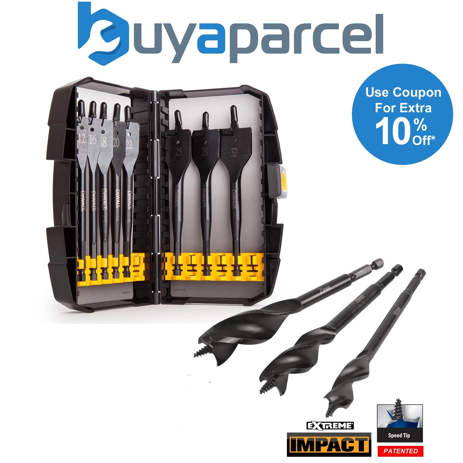 DeWalt DT7943 Extreme Flat Wood Spade Bit Set 8 Piece & 3 Piece Set Auger Bit