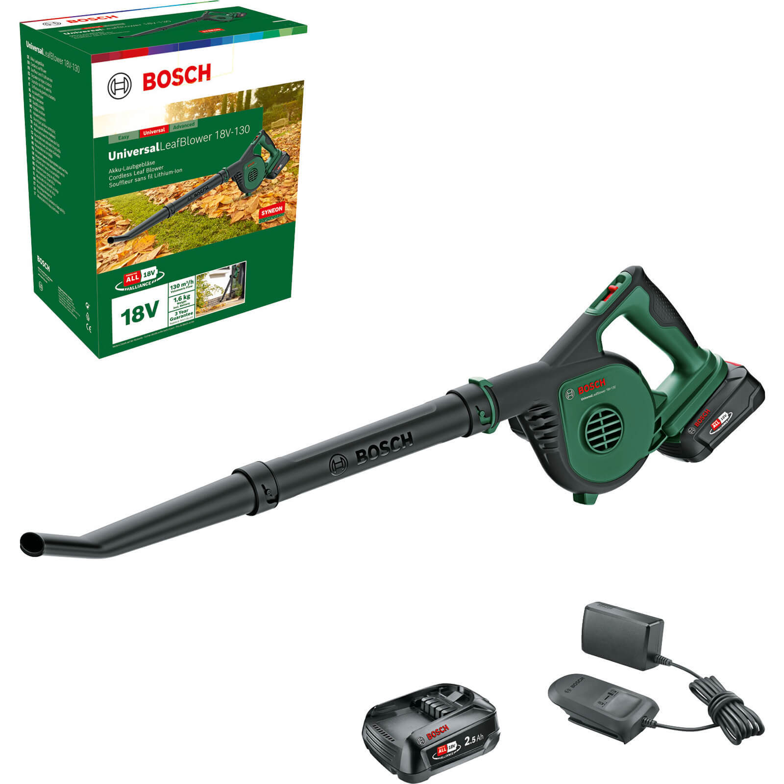 Bosch UNIVERSALLEAFBLOWER 18V-130 P4A 18v Cordless Garden Leaf and Workshop Blow