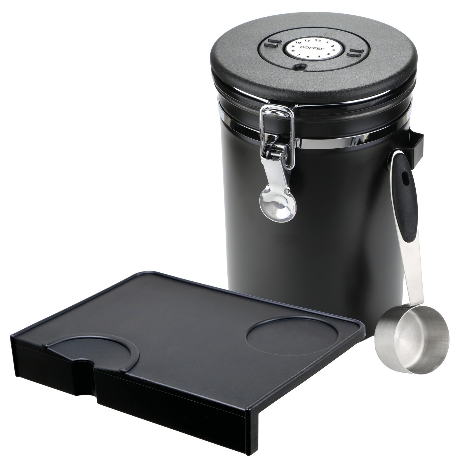Coffee Bean Storage Container Large Airtight Jar 1.8L + Spoon + Tamping Mat