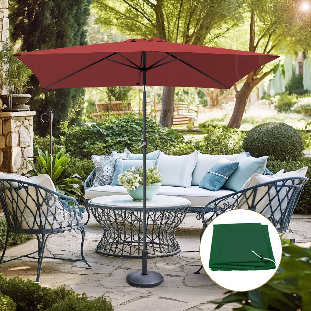 2x3m Outdoor Rectangular Parasol Umbrella Wine Red Crank Tilt with Base Cover