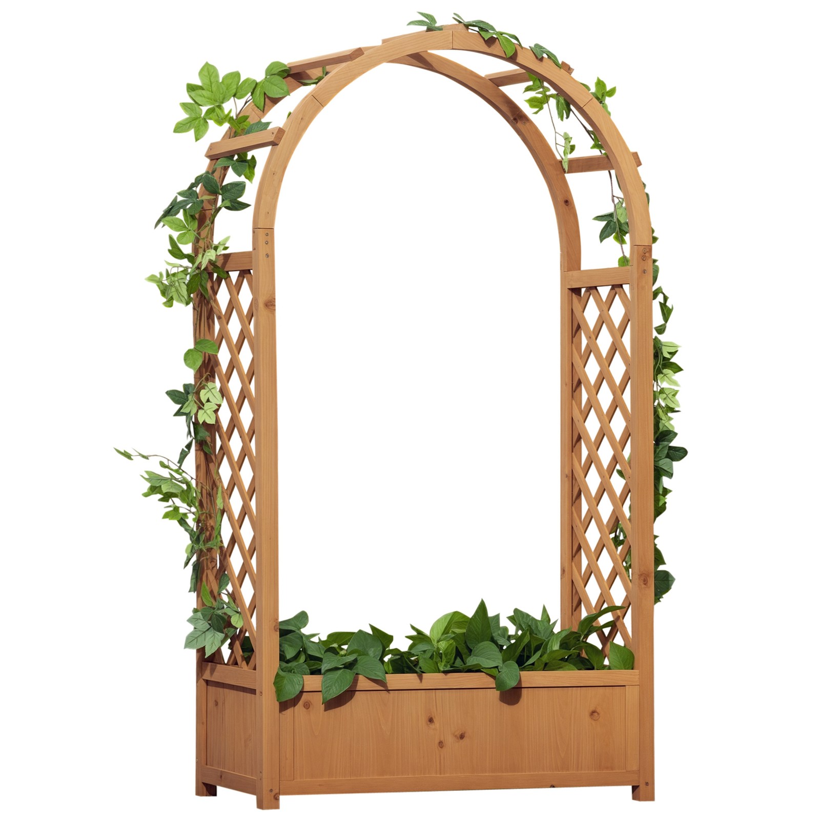 Outsunny Raised Garden Bed with Arch Trellis, Garden Planter Box, Brown