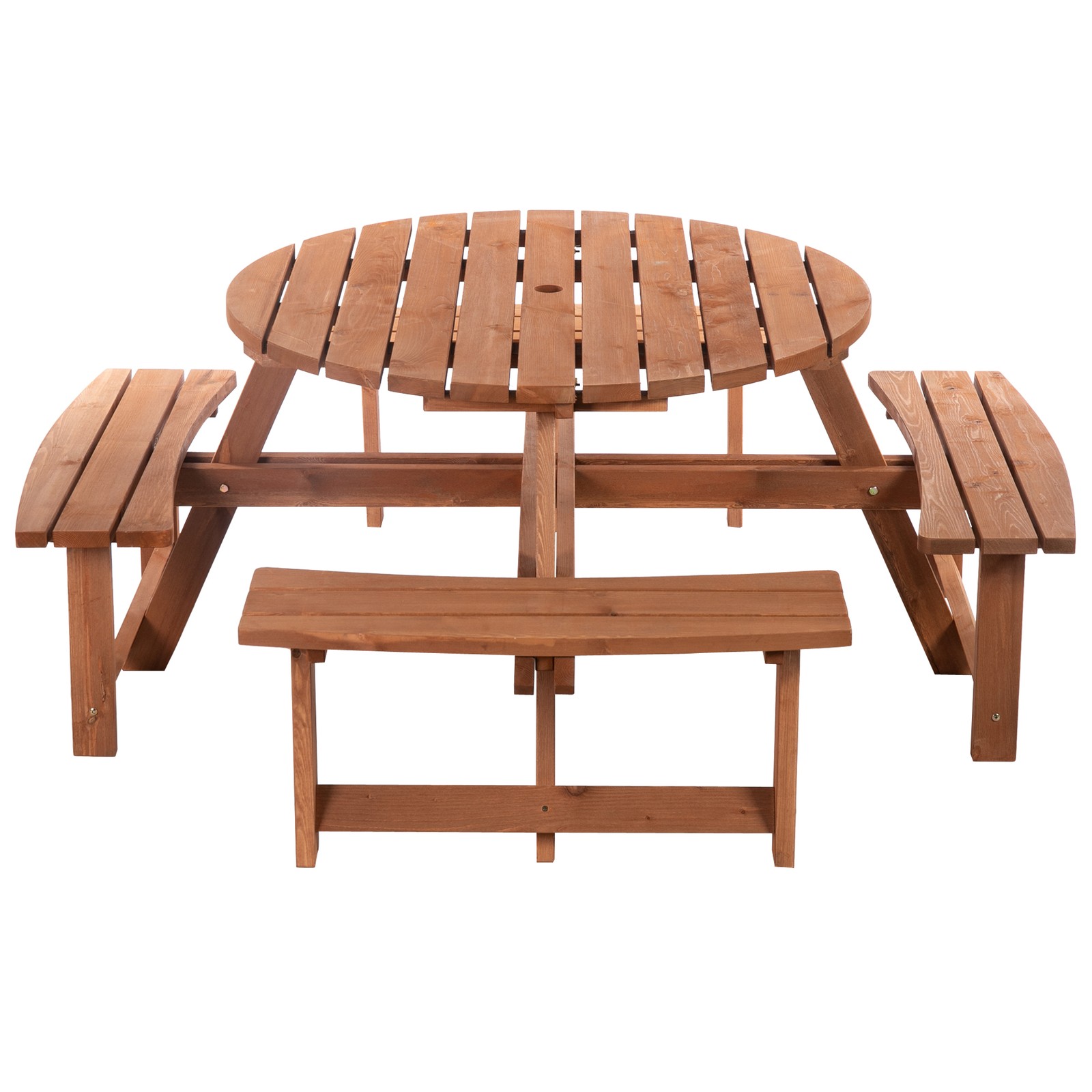 Outsunny 8 Seat Outdoor Wooden Picnic Table with Bench, Parasol Hole, Brown