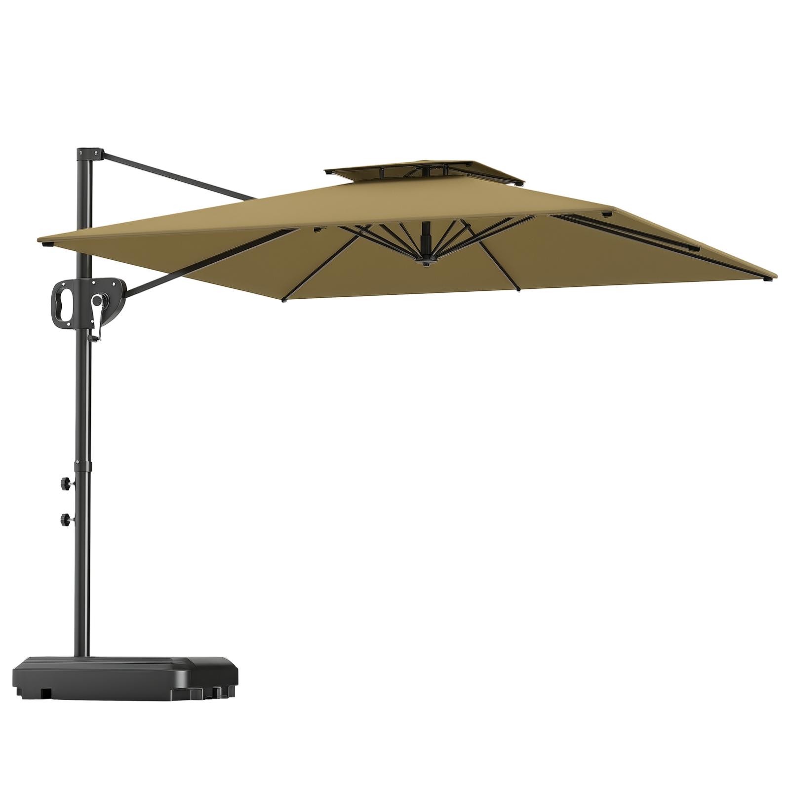 Outsunny Garden Cantilever Parasol w/ Weighted Base Tilt Crank Khaki