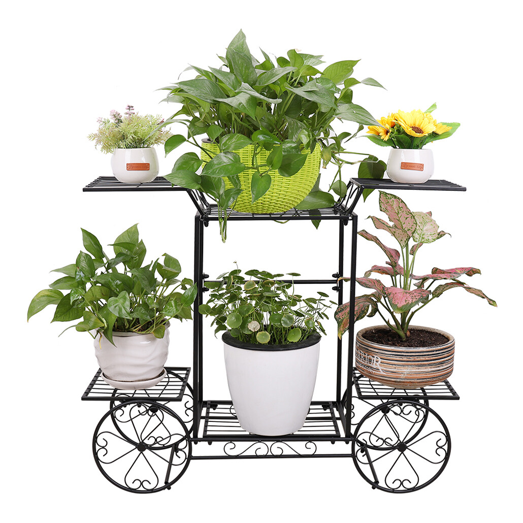 Metal 6-Tier Garden Flying Cart Planter Stand Flower Pots Boxes Holder for Patio