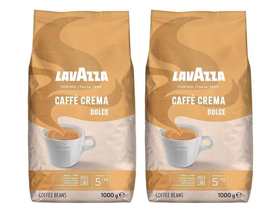 Lavazza Caffè Crema Dolce Coffee Beans 1kg –Smooth & Mild Italian Roast (Pack 2)