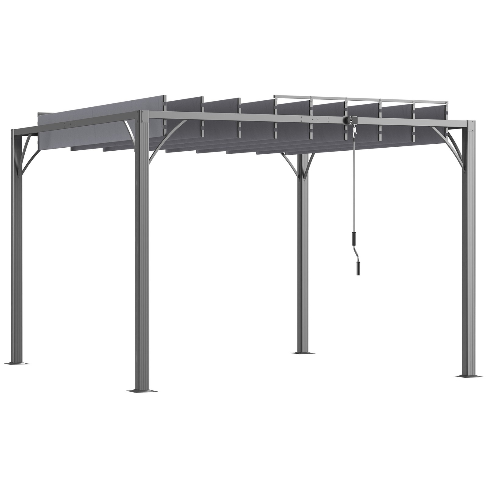 Outsunny 3 x 3(m) Outdoor Louvered Metal Pergola with Retractable Roof, Grey