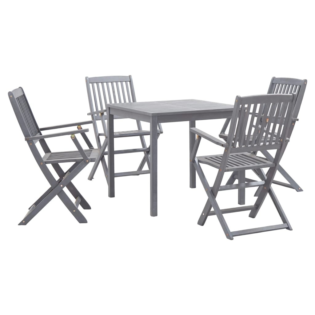 5 Piece Solid Acacia Wood Garden Dining Set Grey Outdoor Table Chair vidaXL