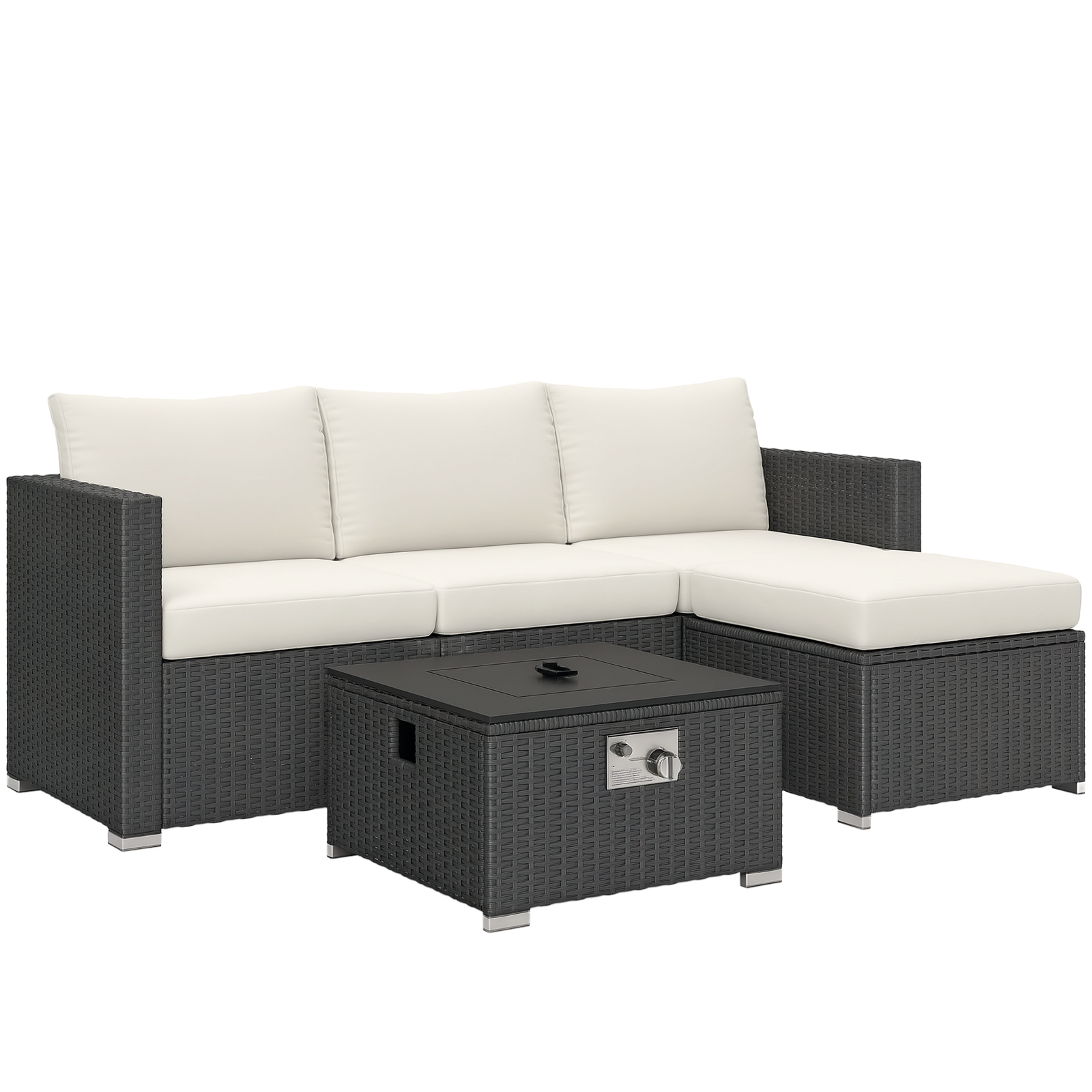 Outsunny 4 Seater Rattan Sofa Set with Footstool Thick Cushions Black Cream