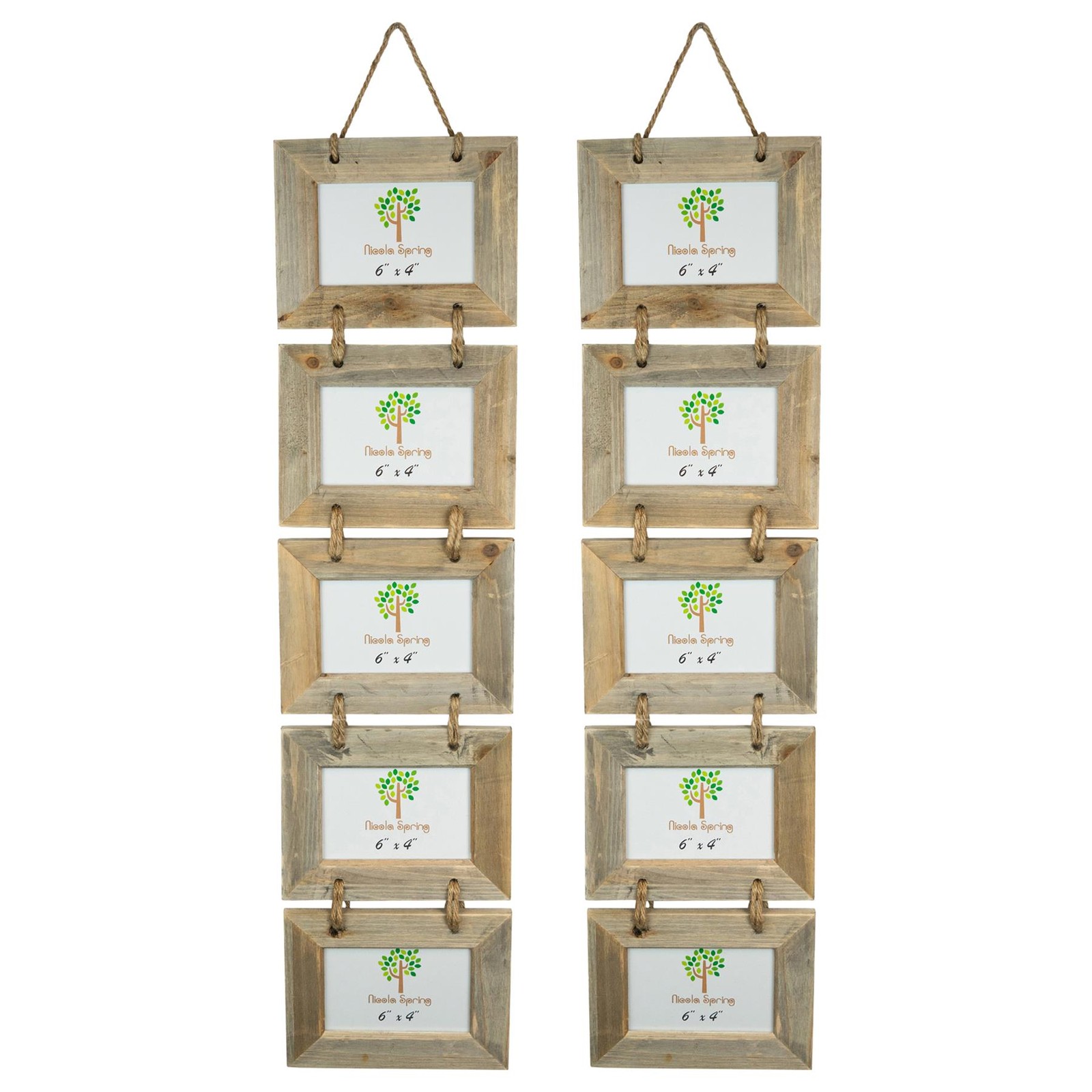 2x Rustic Wooden Hanging 5 Photo Frames Driftwood Picture Display 6 x 4" Natural