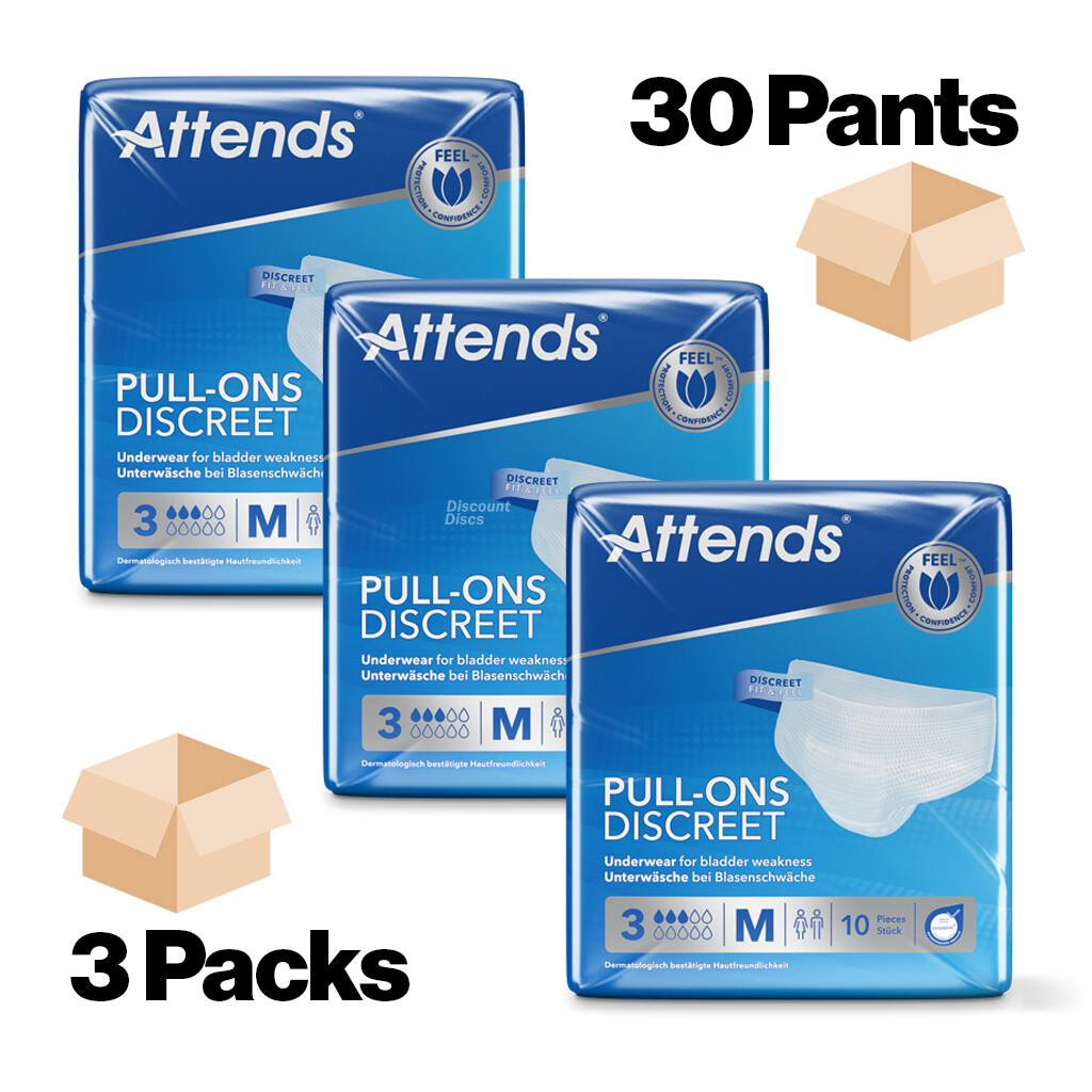 Adult Discreet Nappies Incontinence Pull up Pants ATTENDS 3M MEDIUM 30 Pack