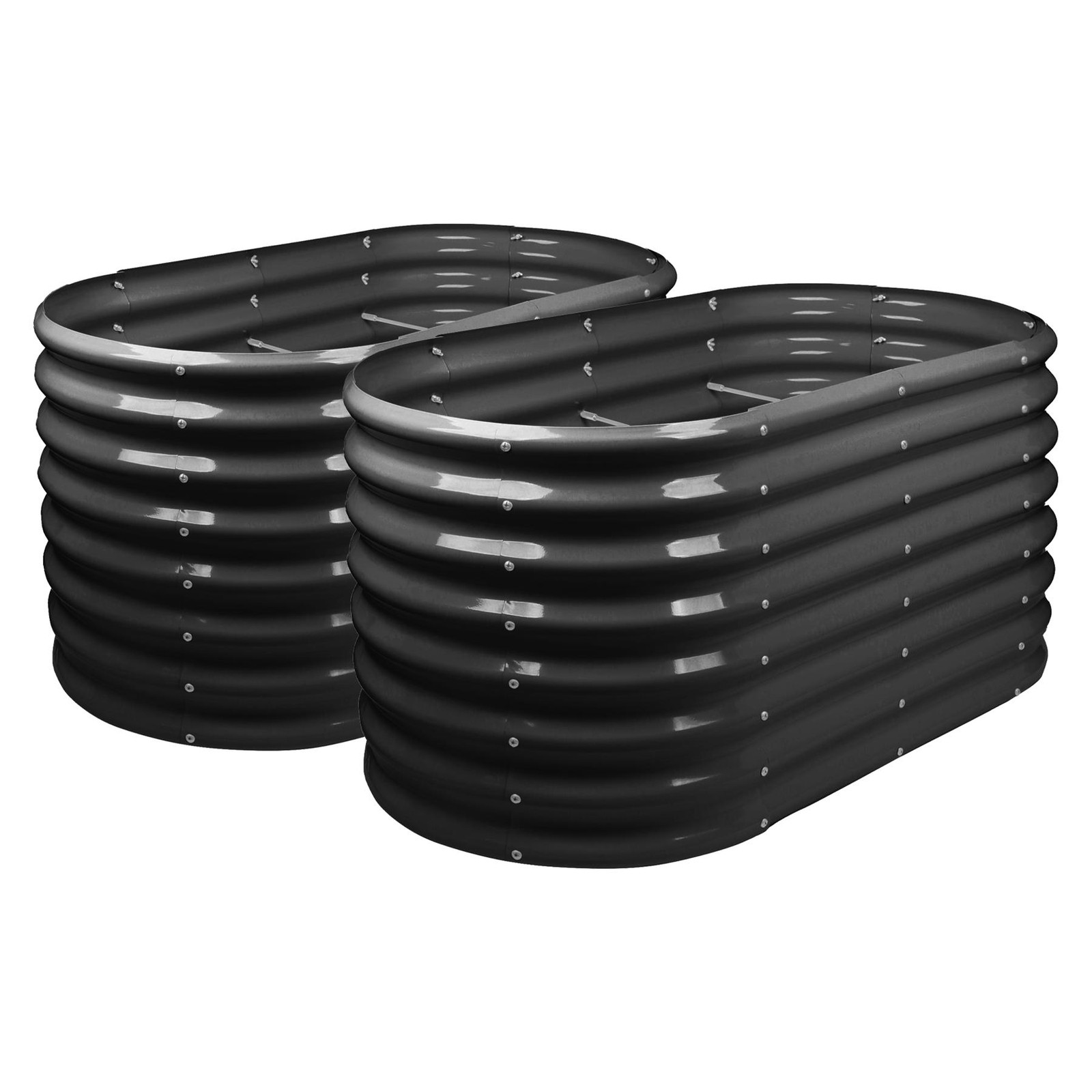 2x Rounded Raised Garden Beds 120cm x 60cm x 60cm Anthracite Galvanised Steel