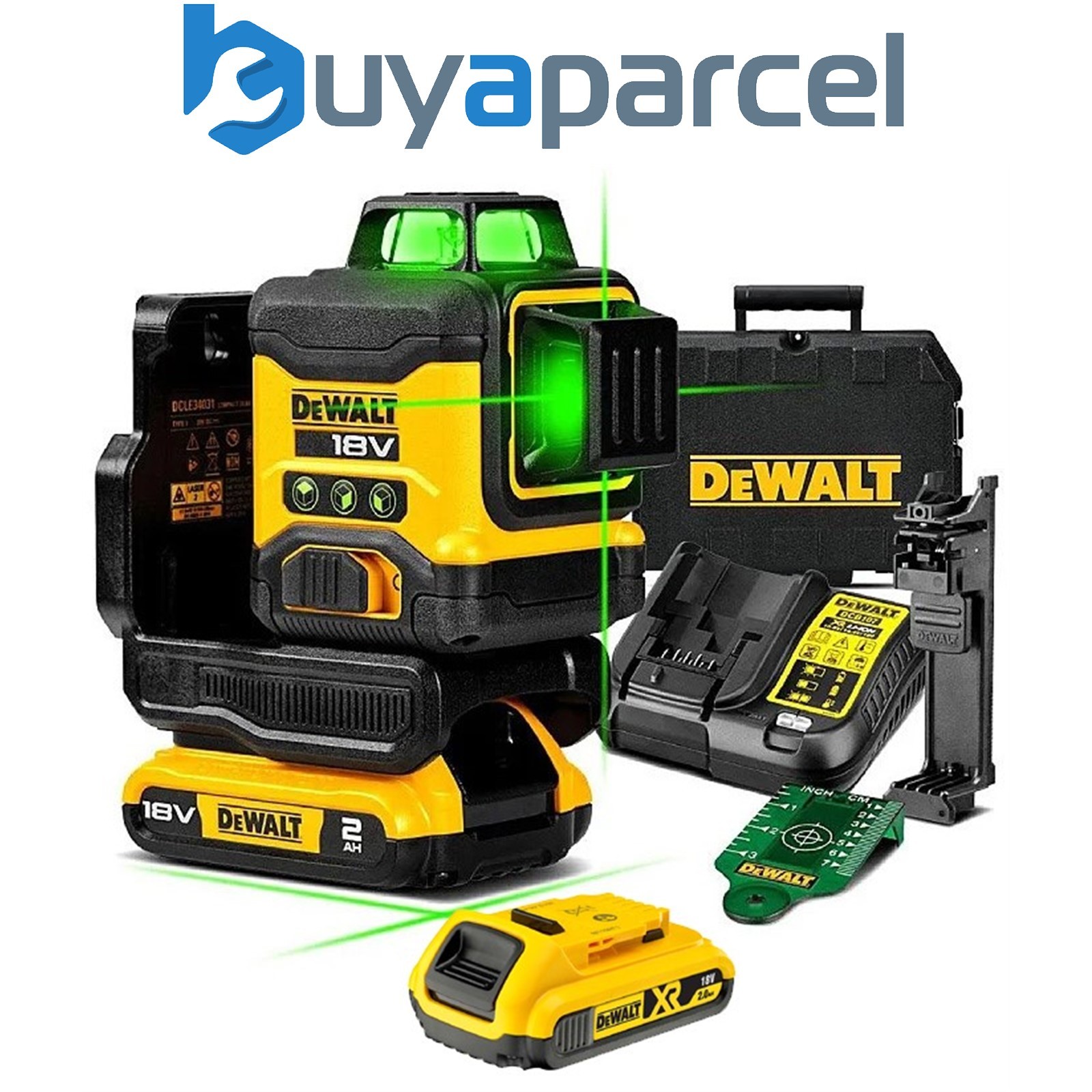 DeWalt DCLE34031D2 18V XR Compact Green Laser 3 x 360 Degree - 2 x 2.0Ah Battery