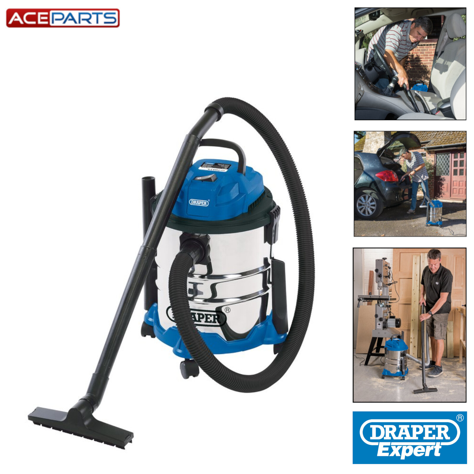 Wet and Dry Vacuum Vac Cleaner Industrial 20ltr 1250w 230v StainlessSteel Draper