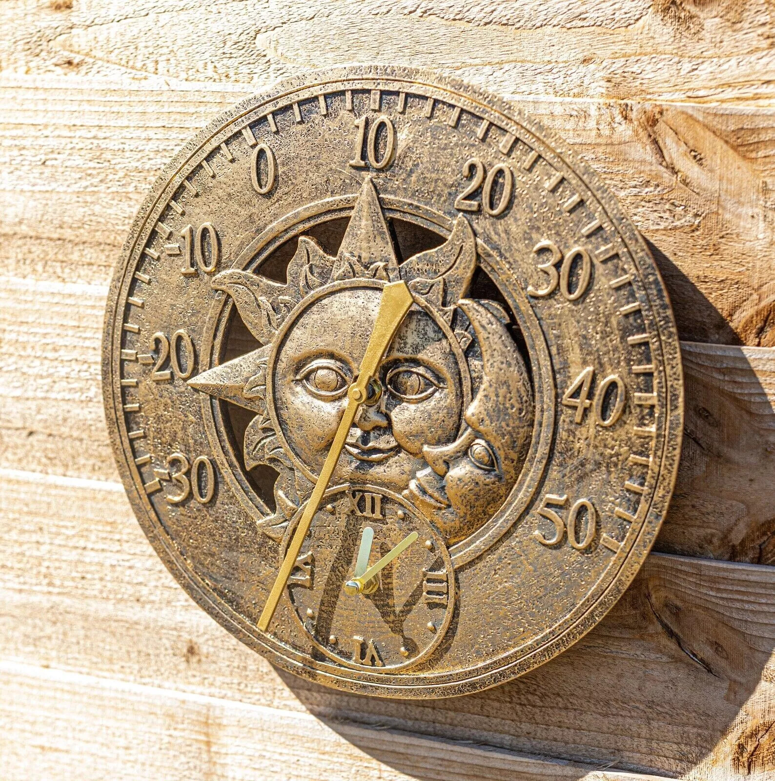Garden Wall Clock Thermometer Indoor/Outdoor Large Classic Metal Resin Modern