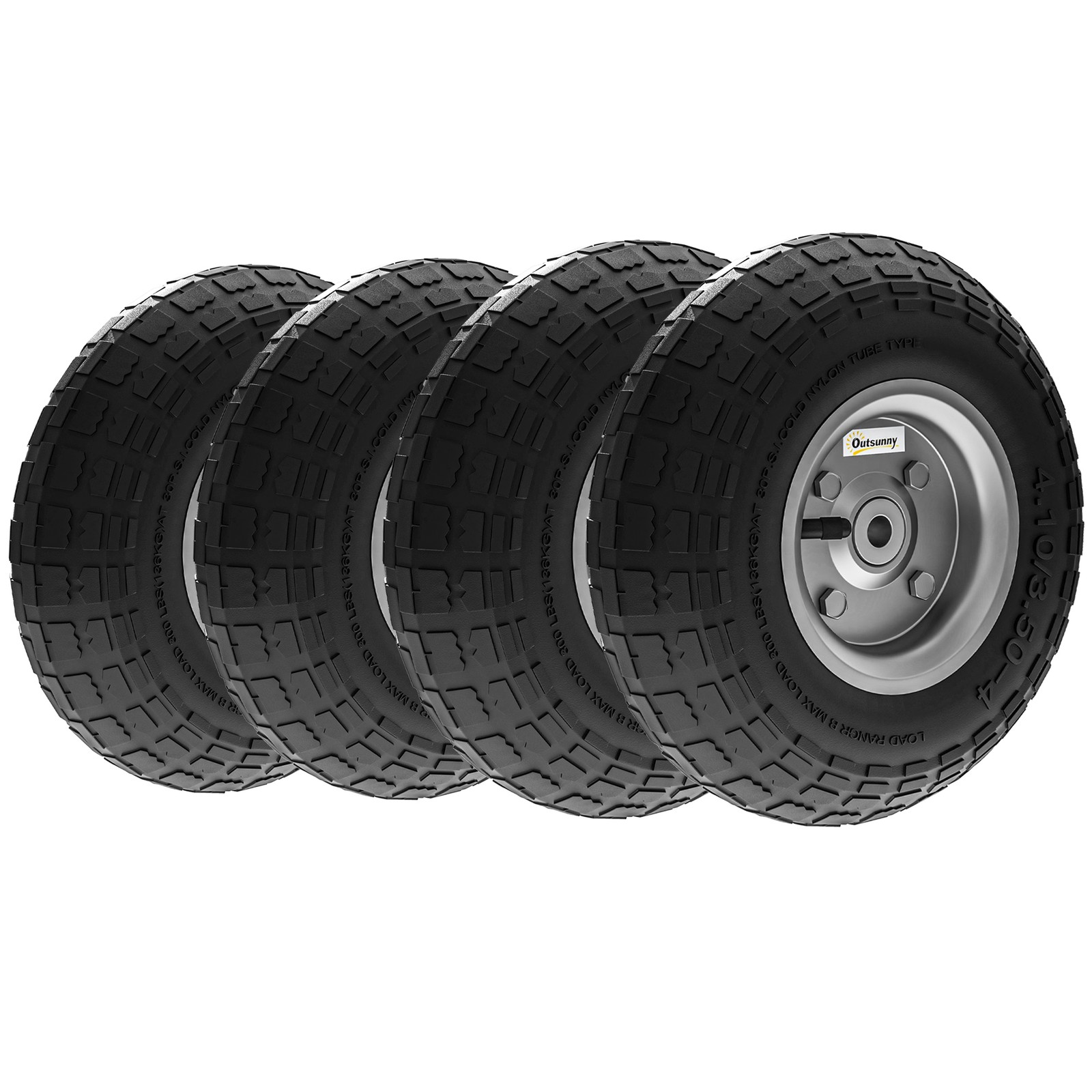 Outsunny Set of Four 10" Pneumatic Wheels for Barn Carts, Garden Cart Black
