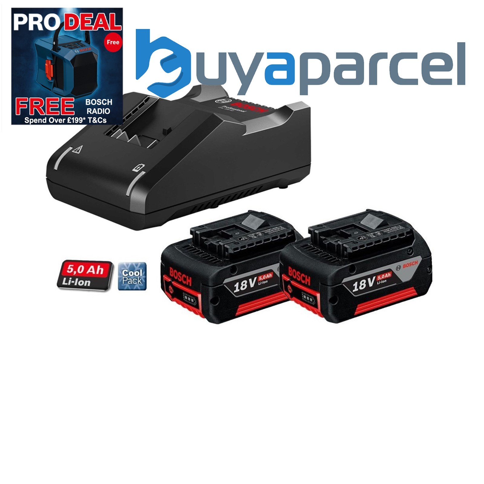 2 X Bosch 18v 5Ah Li-ion COOLPACK Batteries Lithium Ion + GAL18V40 Fast Charger