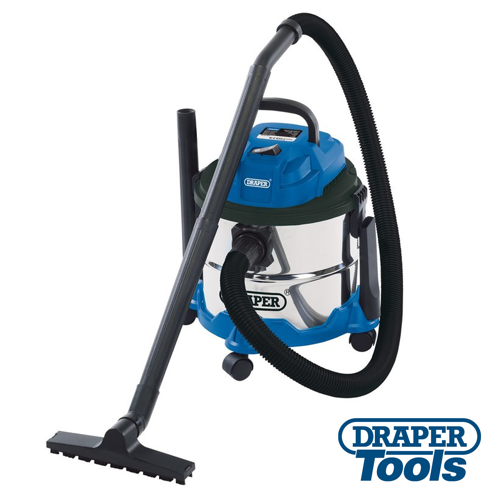 DRAPER 15 Litre Wet and Dry 1250W Stainless Steel Tank Vacuum Cleaner Vac, 20514