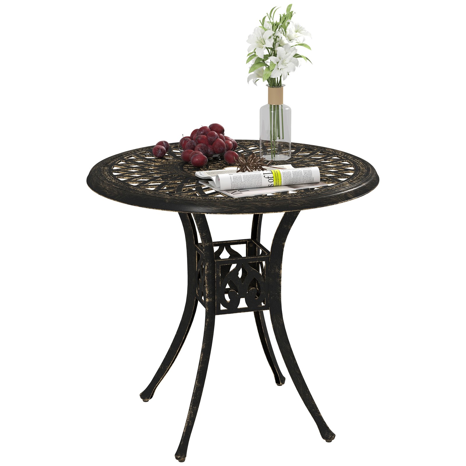 Outsunny 78 cm Round Garden Dining Table with Parasol Hole, Bronze Tone