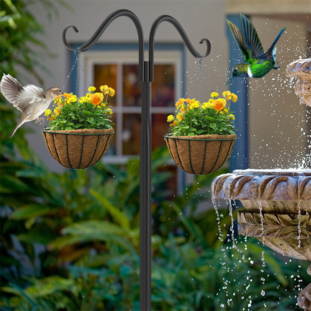 2x Adjustable 275cm Shepherds Crook Hooks Rust Resistant Garden Bird Feeder Pole