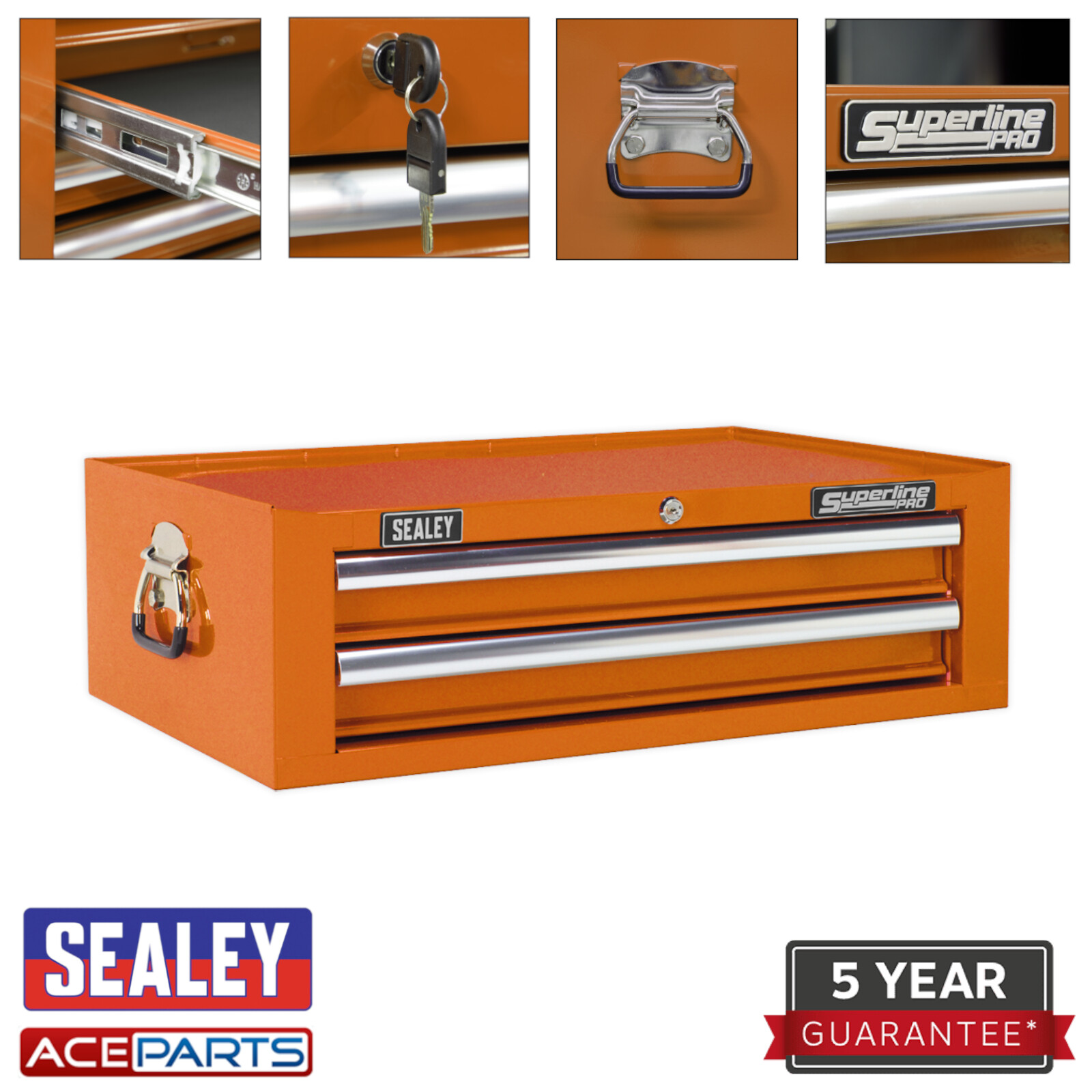 Sealey Orange 2 Drawer Tools Storage Box / Tool Chest with Ball Bearing Slides