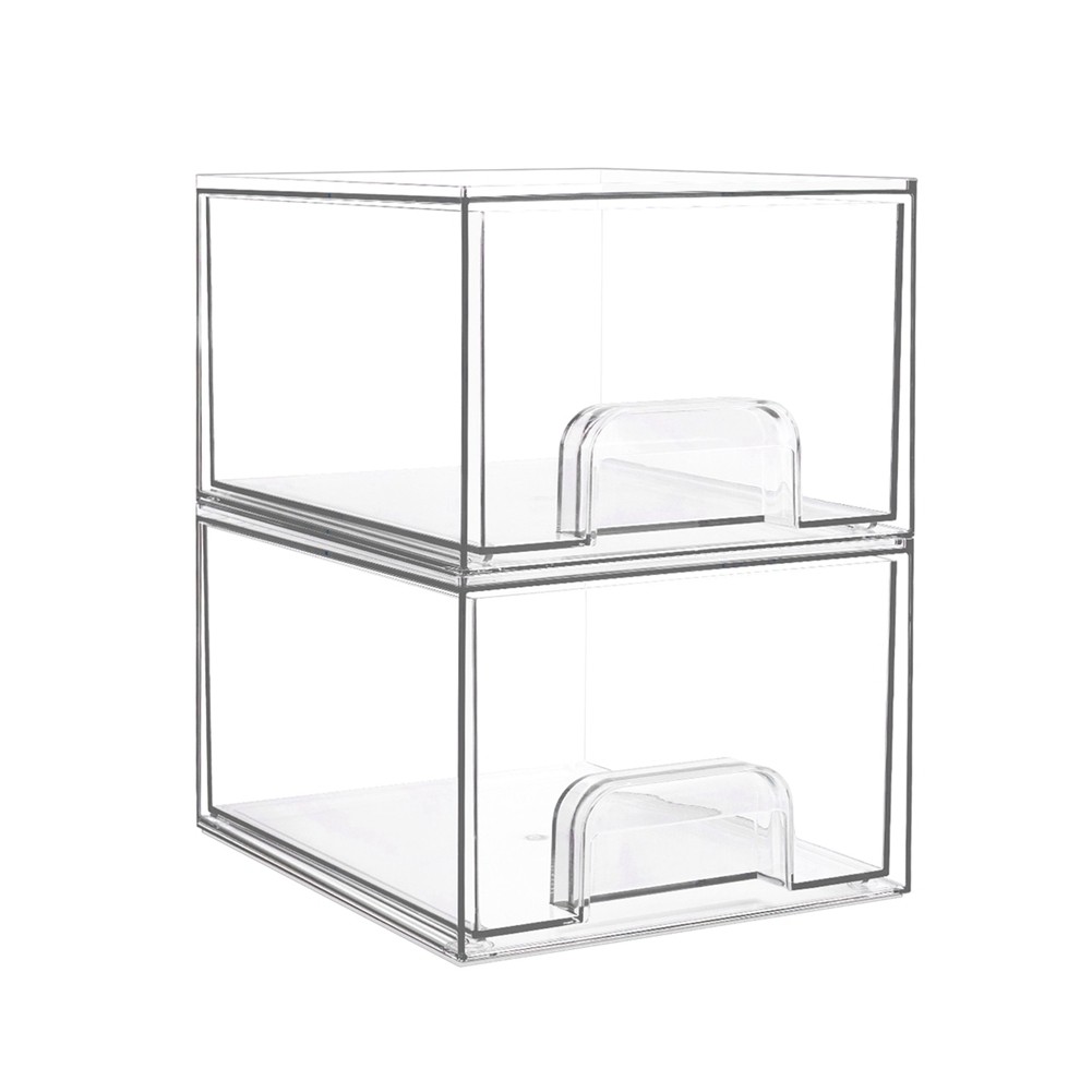 2PCS Clear Stackable Storage Drawers,Bathroom Makeup Organizer,Storage Bins6909