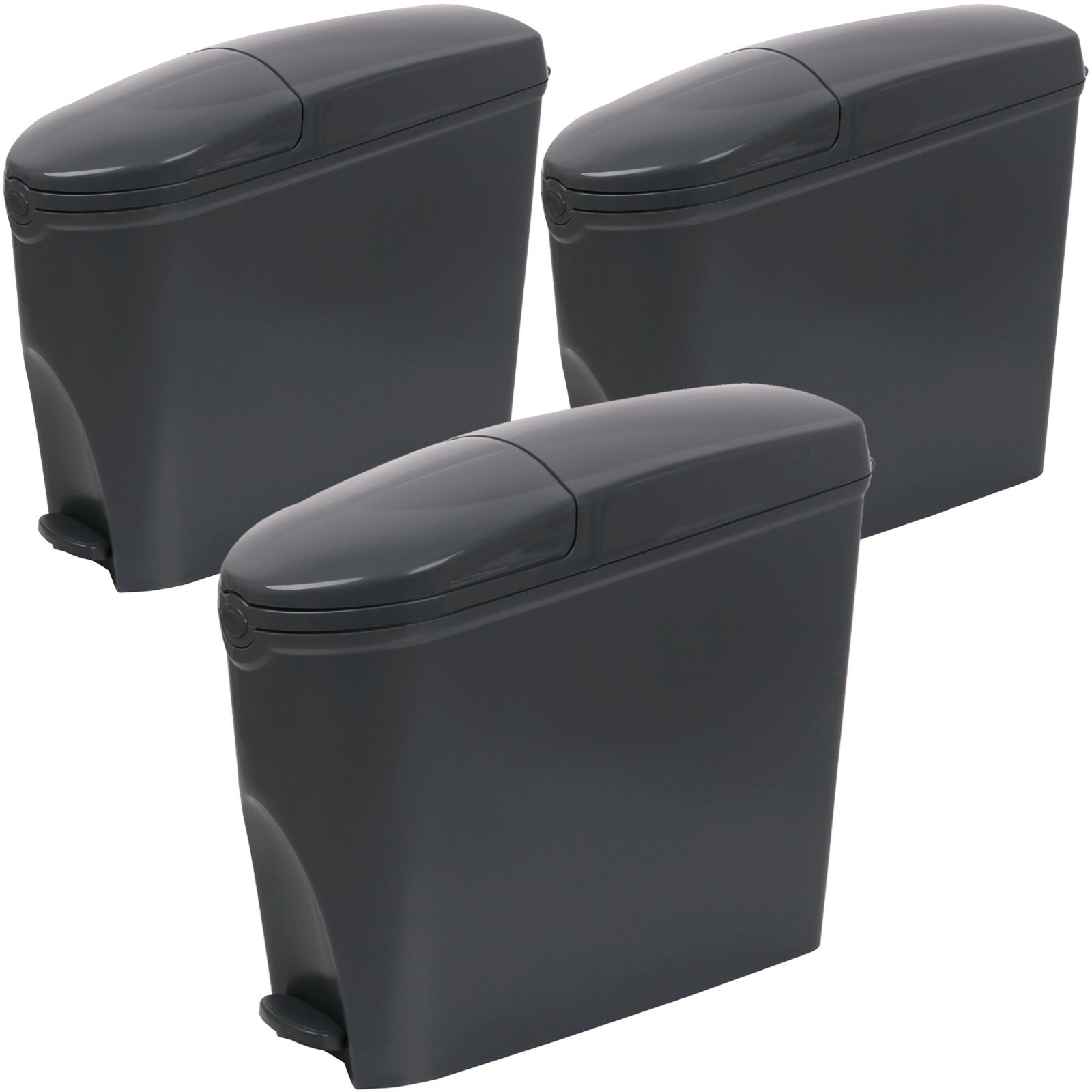 PROWASHROOM 3 x Grey Sanitary Waste Pedal Bin Sani Feminine Hygiene Toilet 20L