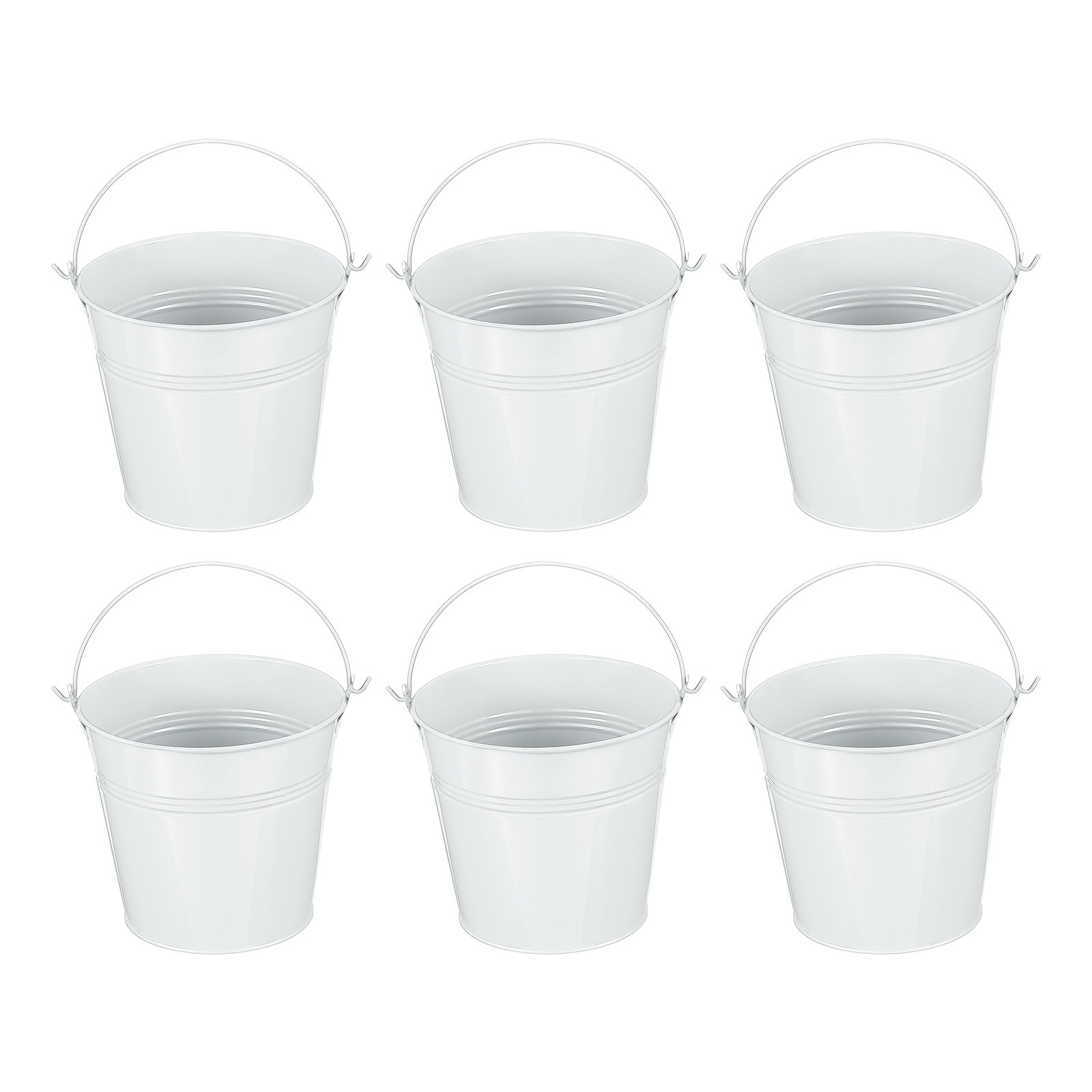 6 Pcs 5.1"x4.7" Small Metal Buckets with Handle Mini Galvanized Bucket White