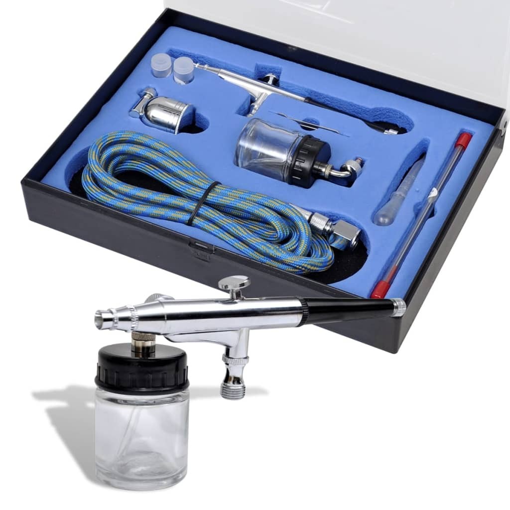 Airbrush Set 0.2/0.3/0.5 mm Nozzles Air Hose Spanner Dropper Glass Jar vidaXL