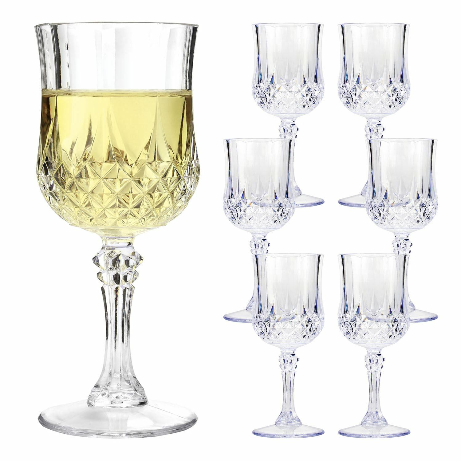 24 x VINTAGE CRYSTAL WINE GLASSES PLASTIC PICNIC MARINE ACRYLIC GARDEN GOBLET