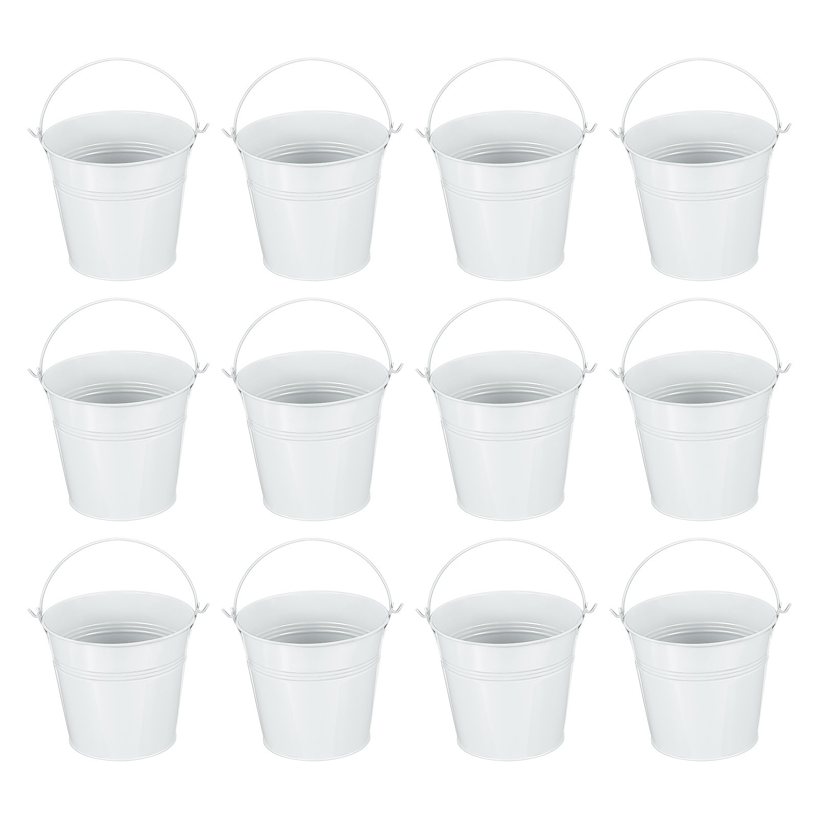 12 Pcs 5.1"x4.7" Small Metal Buckets with Handle Mini Galvanized Bucket White