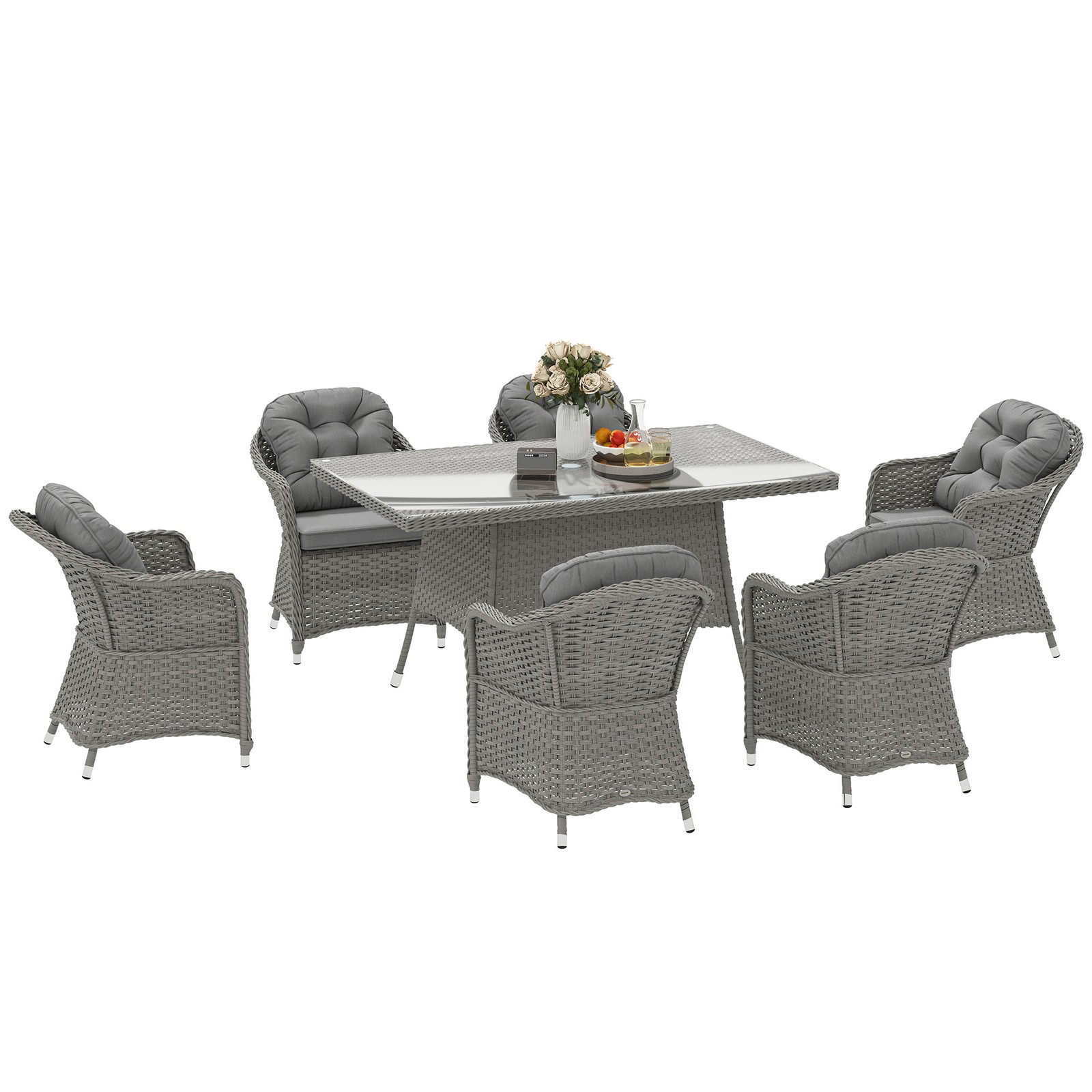 Outsunny PE Rattan Garden Dining Set for 6 with Seat and Back Cushions