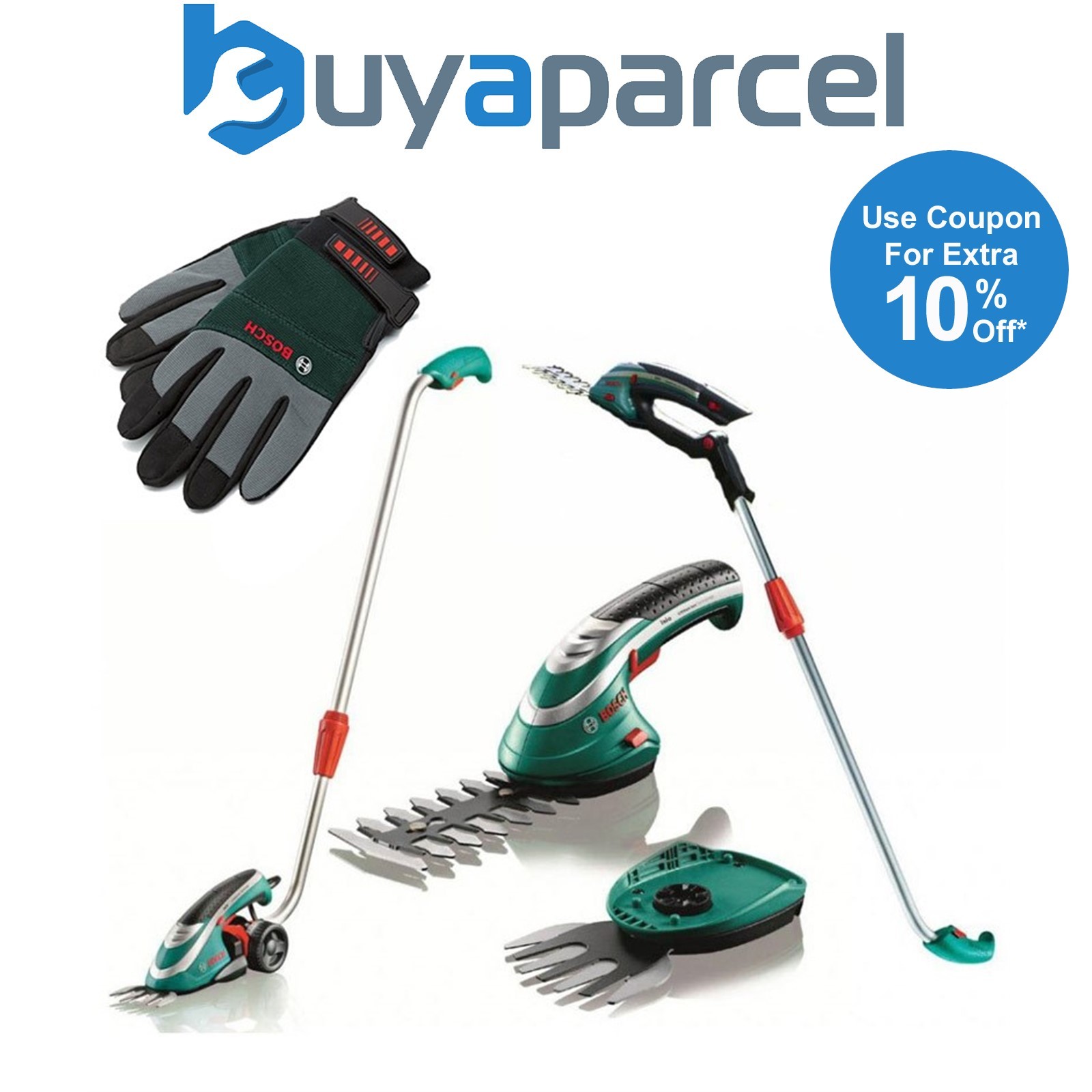 Bosch ISIO III Cordless Shrub + Grass Shear Hedge Cutter Multi Tool Set + Handle