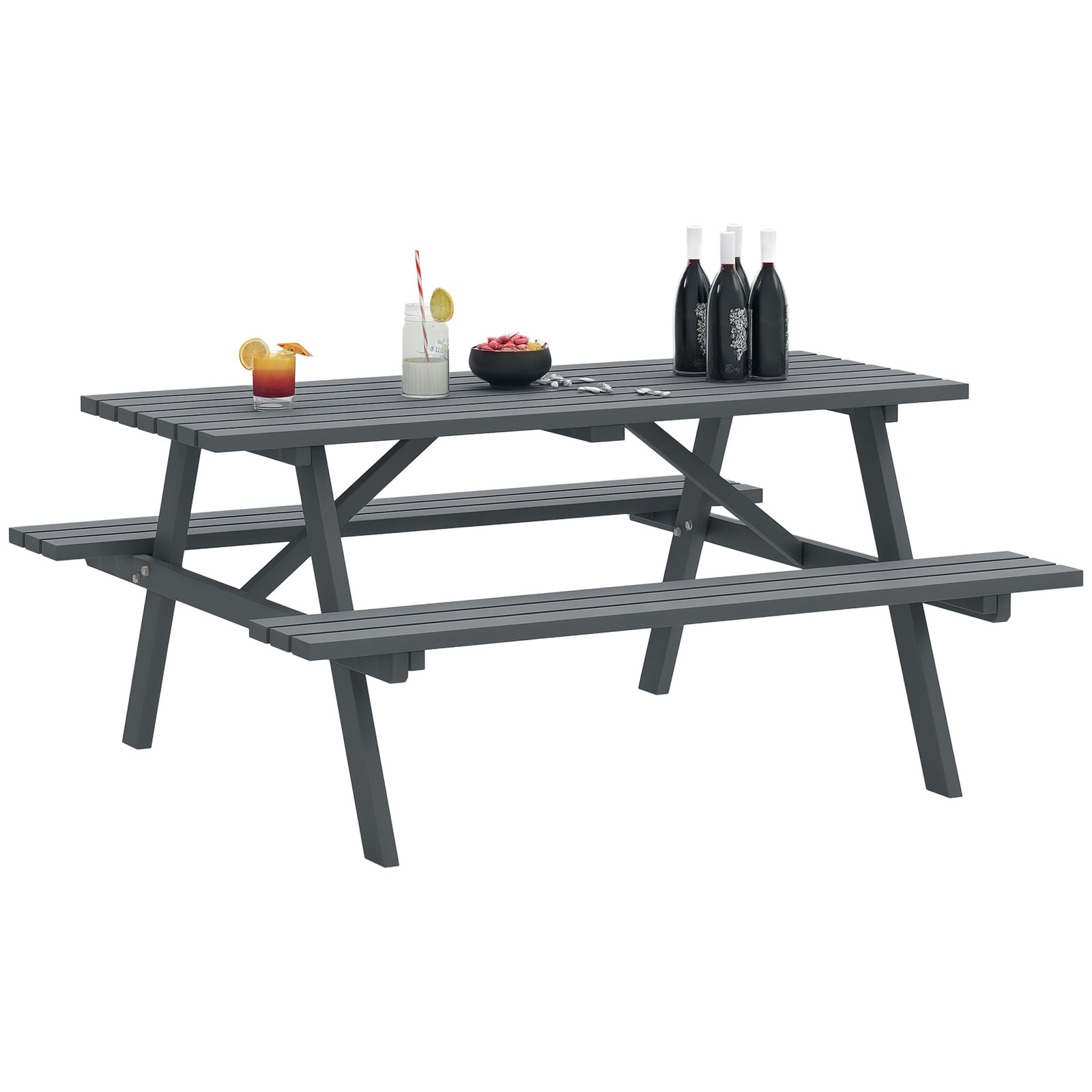 Outsunny Outdoor Wooden Picnic Table Bench Garden Patio Pub Chair 6 Seats