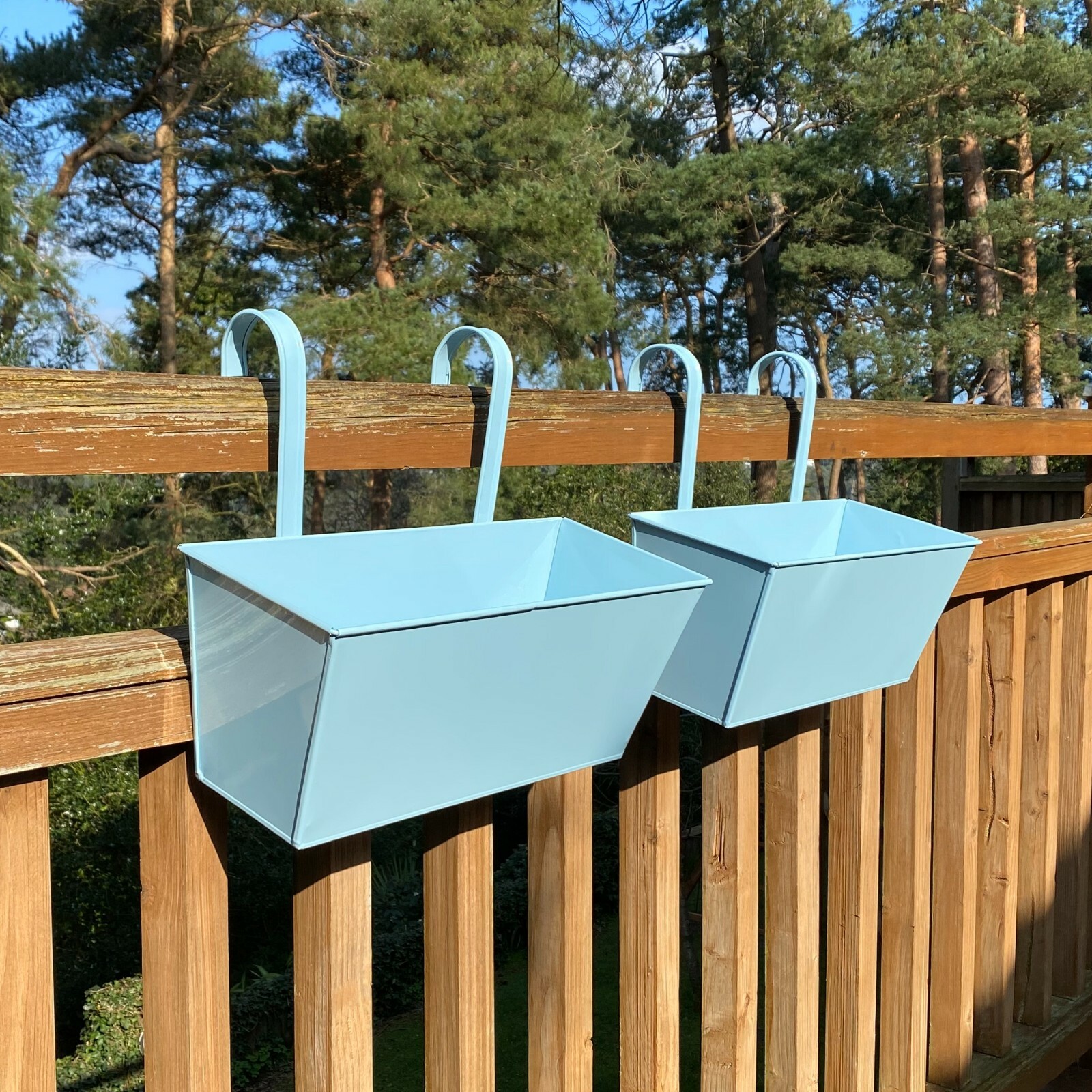 2 x Balcony Planters for Railings Hanging Planters Metal Garden Duck Egg Blue