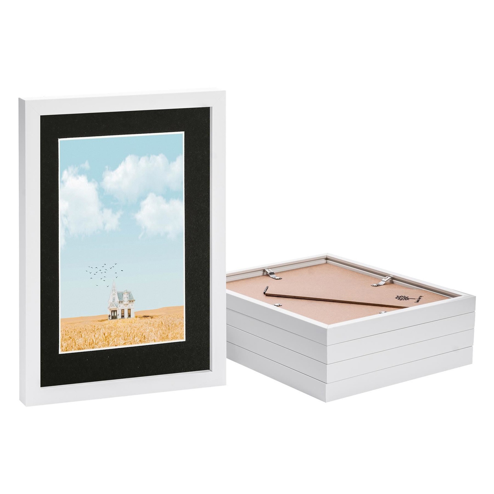 5x White A4 (8" x 12") Photo Frames with Black A5 Mount Picture Home Wall Décor