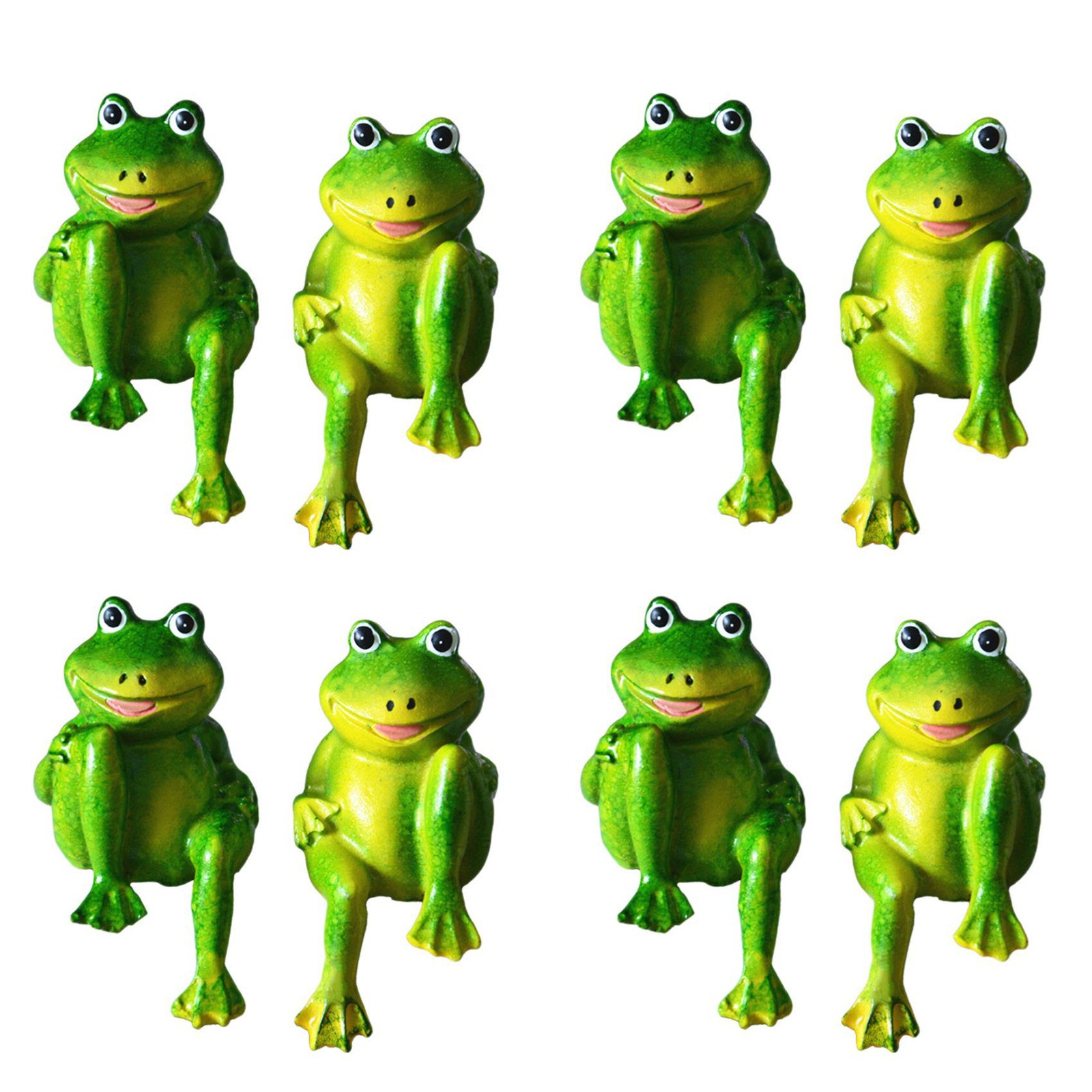 8Pcs Cute Resin Sitting Frogs Statue Outdoor Garden Store Decorative 3452