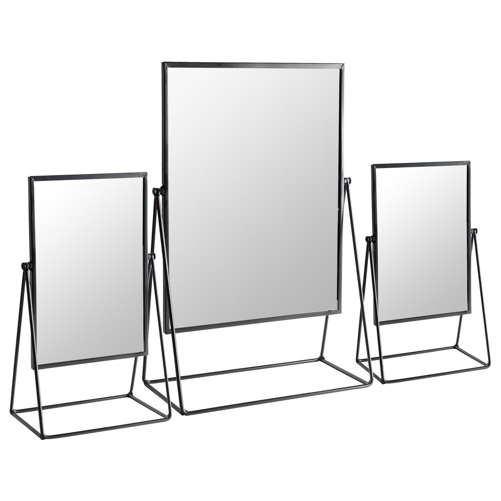 3 Piece Square Dressing Table Mirror Set Makeup Cosmetic Vanity 2 Sizes Black