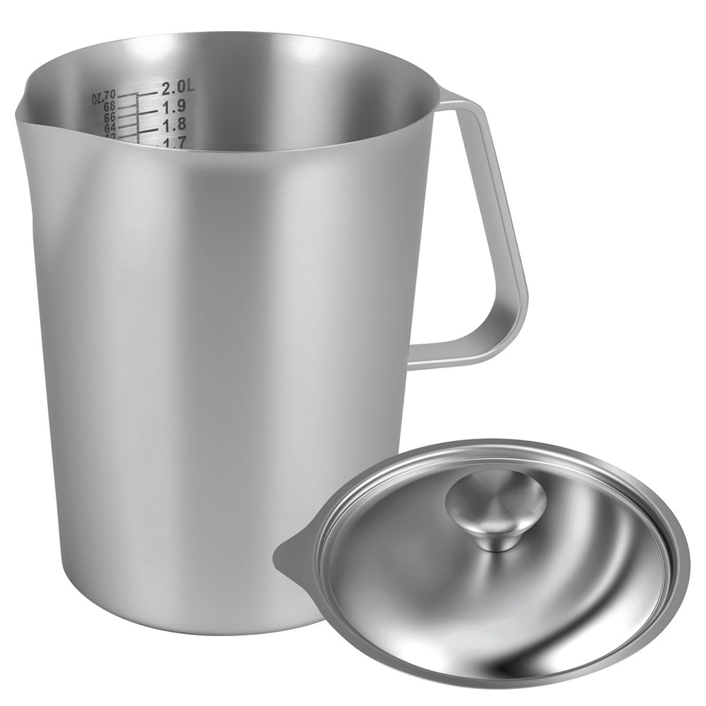 2L 304 Stainless Steel Measuring Cup with Lid and Marking Milk Pitcher for3536
