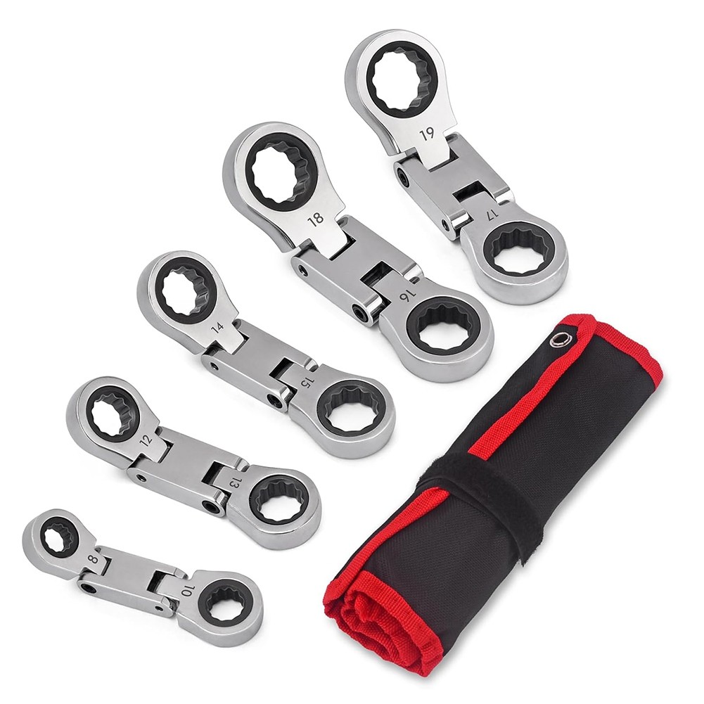 Stubby Wrenches Set, Flex-Head Ratcheting Wrench Set Box End Ratchet4679