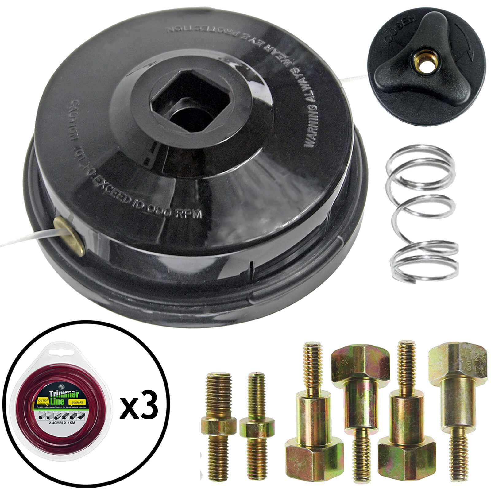 UNIVERSAL Strimmer Line Head Manual Dual + Spool Refill x 3 Trimmer Brushcutter